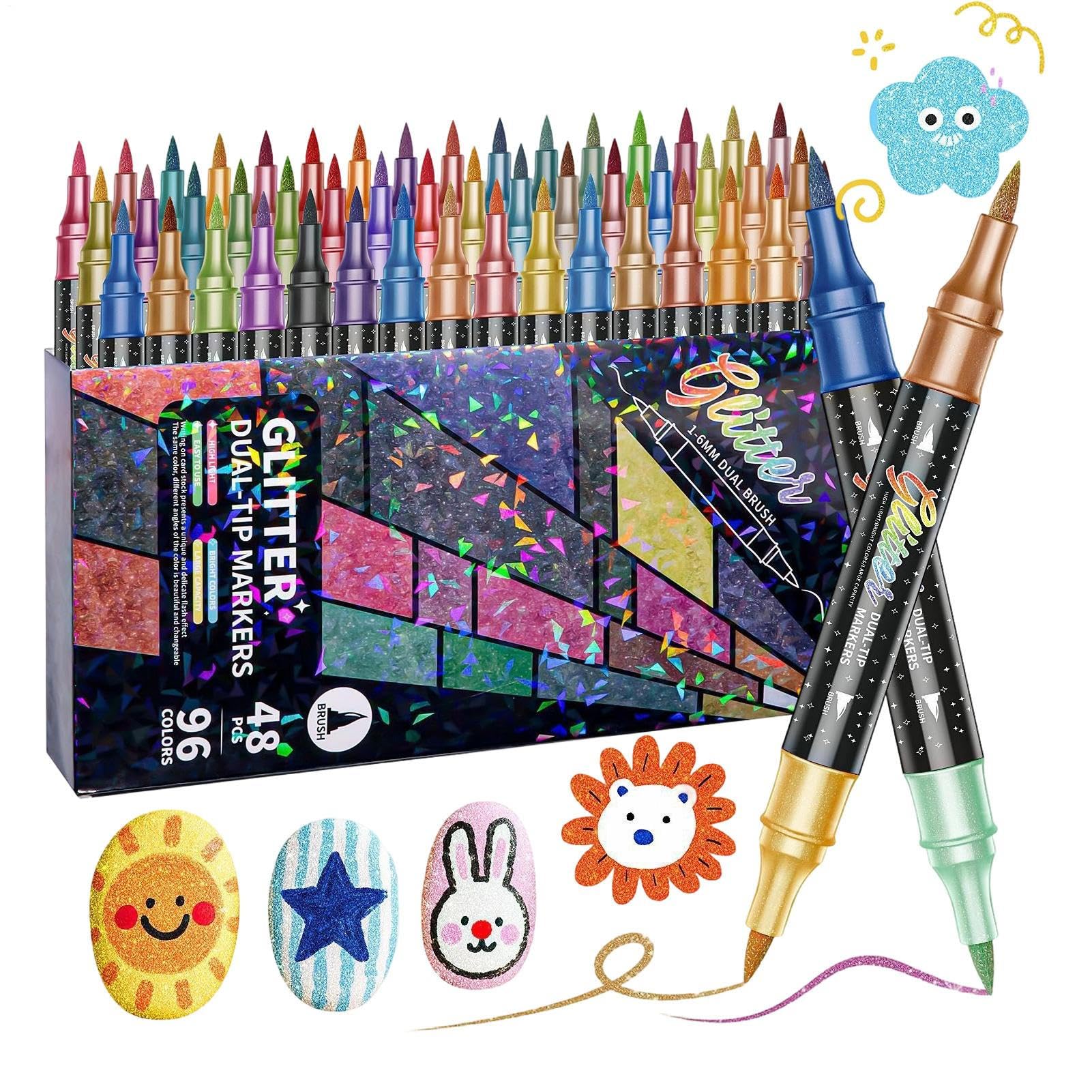 Pennarelli glitter Inchiostro a Base d'Acqua Asciugatura Rapida | Pennarelli Contorno e Set Colorato per Disegnare Lavoretti fai da te, biglietti d'auguri, scrapbooking,