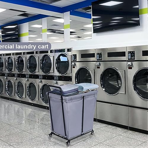 Miniatura 7 de Laundry Cart with Lockable Wheels 2 Section, 240L Large Capacity Commercial Laundry Sorter Rolling Laundry Cart with Sturdy Steel Frame and