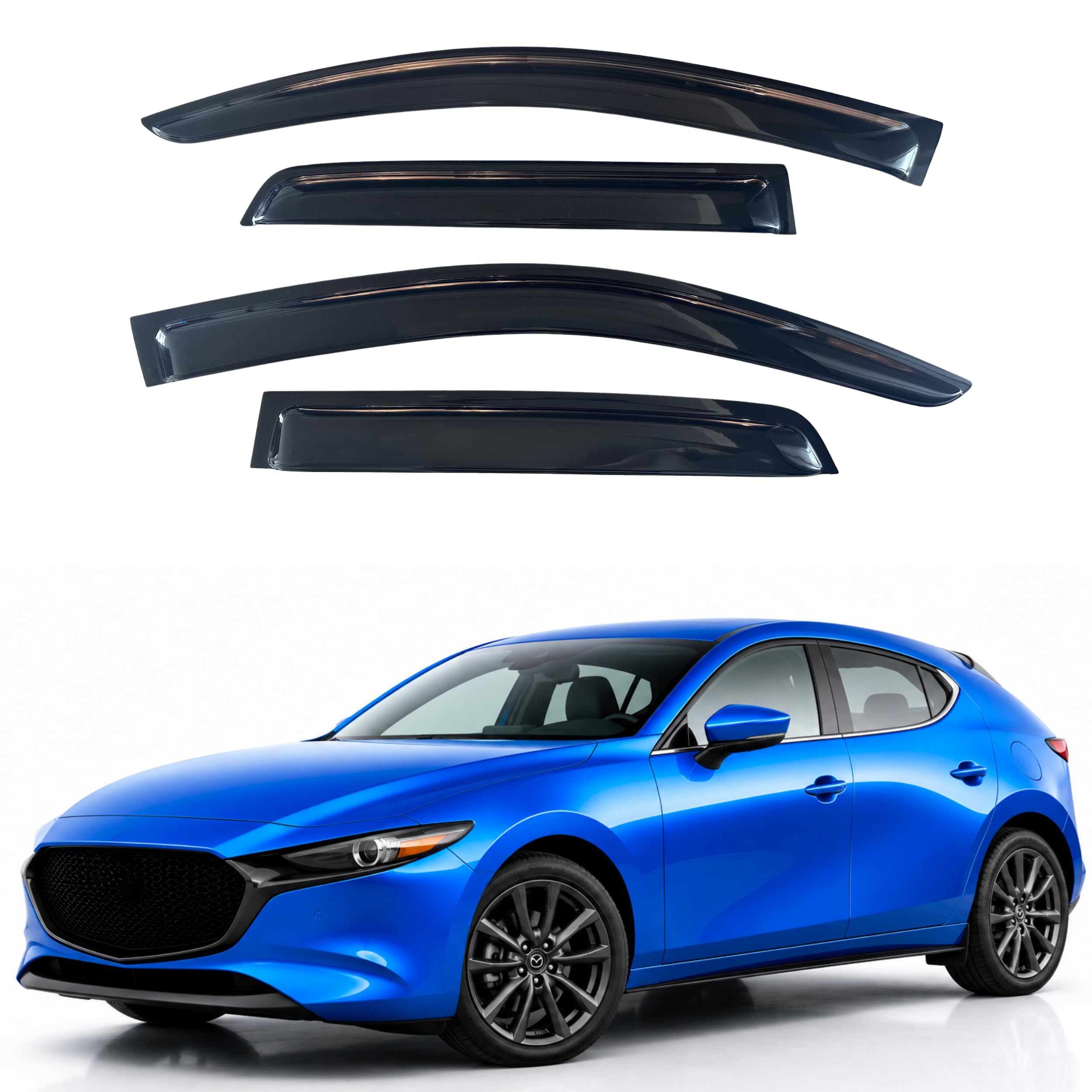 IG Window Visors Fit for 2019-2024 Mazda 3 Hatchback, Out-Channel Rain Guards Vent Wind Deflectors 4PC, Car Accessories for 19-24 Mazda 3 Hatchback (Excludes Sedan)