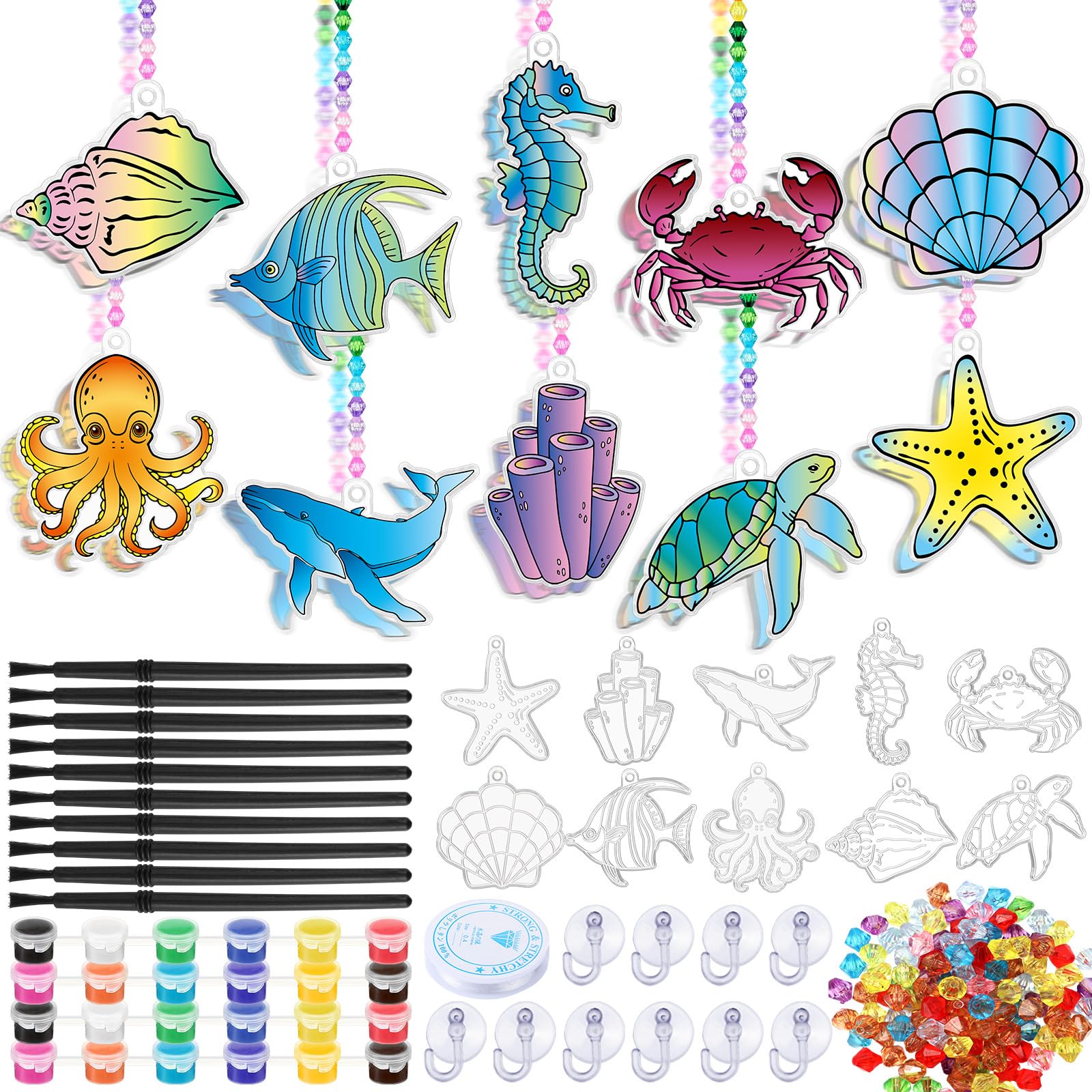 WinnerWhy 30 Sets Ocean Suncatcher Kits Paint Your Own Beach Summer Art