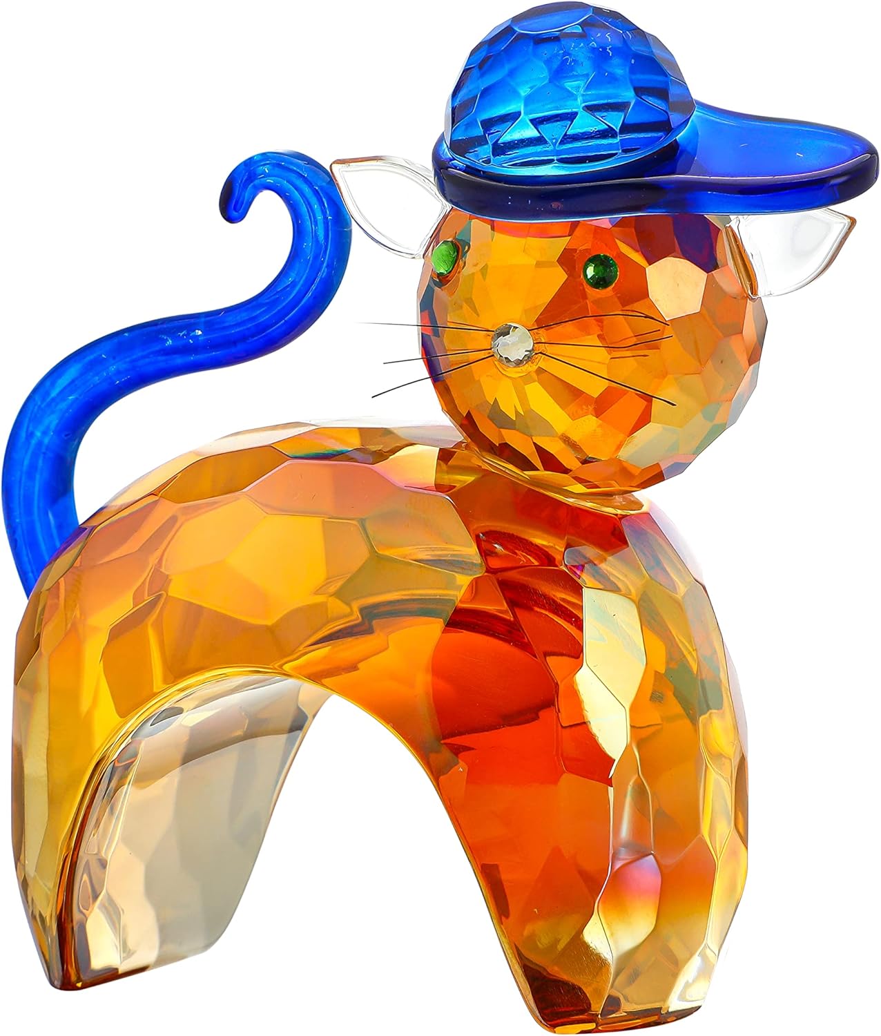 QFkris Crystal Cat Animal Figurines Collectibles Blown Glass Art Kitten Sculpture Christmas Ornament(Champagne)