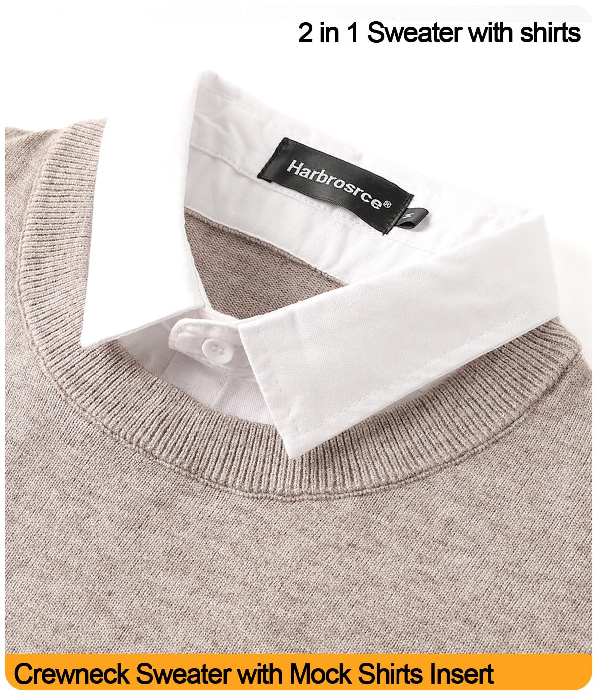 Jersey Hombre Suéter de Punto Jersey con Cuello Camisero Jerséis Fino Cuello Redondo Casual Jersey 2 in 1 Trabajo Sudadera de Manga Larga