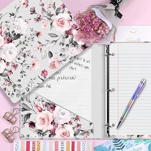 Miniatura 4 de WAVEYU Bonita carpeta de 3 anillos de 1 pulgada con bolsillos interiores de tamaño carta para suministros de oficina escolar, flor azul