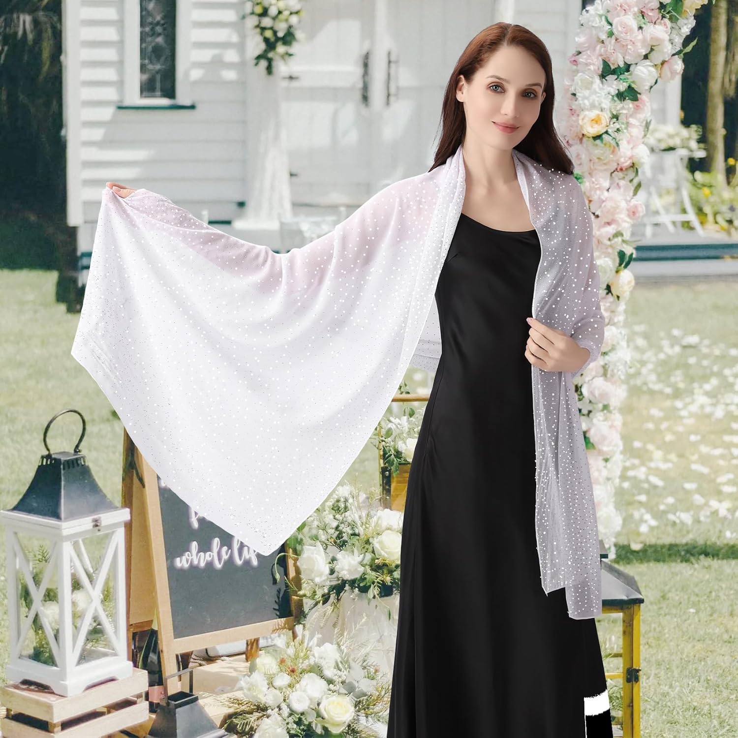 Ladiery Shawl and Wraps for Evening Dresses, Soft Sheer Chiffon Sparkly Rhinestone Wedding Scarf Formal Shawl Wraps for Women - Image 6