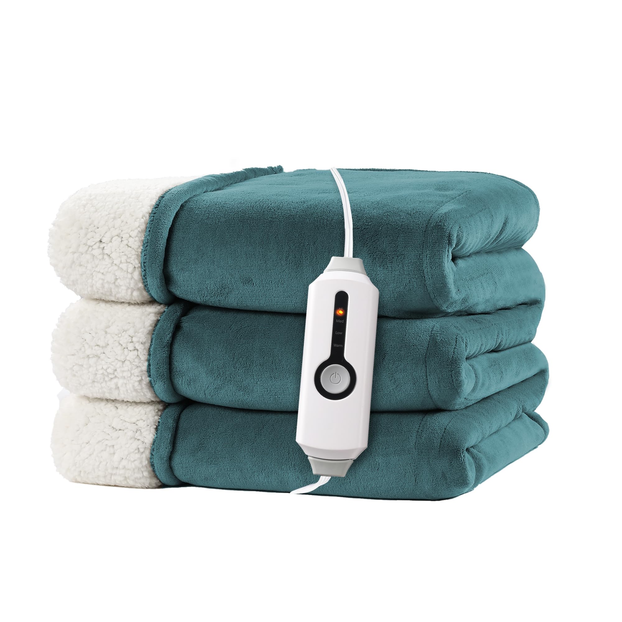 RALYSUN Electric Heated Blanket Throw Size 50"x60" – Teal | ETL for Safe Overnight, 4 Heat Settings & 3H Auto Off, Dual-Sided Microplush Sherpa for Home Night, Machine Washable