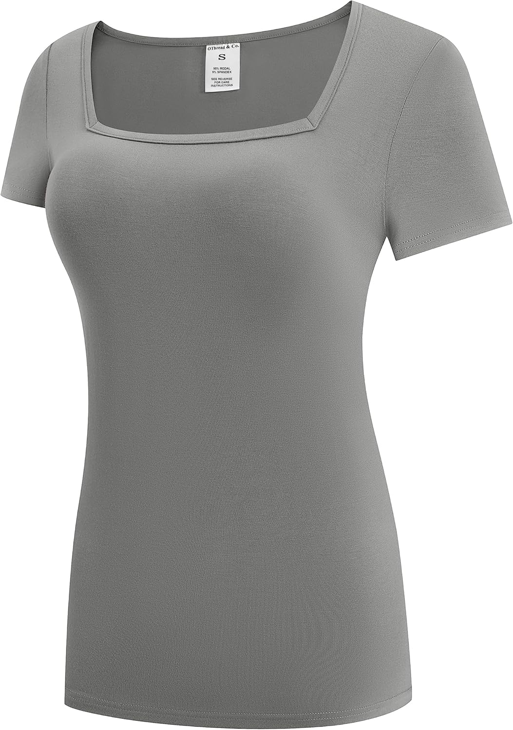 OThread & Co. Women's Short Sleeve T-Shirt Comfy Square Neck Shirts Basic Stretch Layer - Image 2