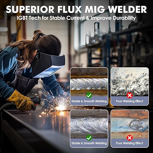 Miniatura 12 de Soldador MIG 140A, MIGVAN 110V Flux Core MIG/Stick/Lift TIG 3 en 1 máquina de soldadura con pantalla digital LED grande, inversor IGBT soldador