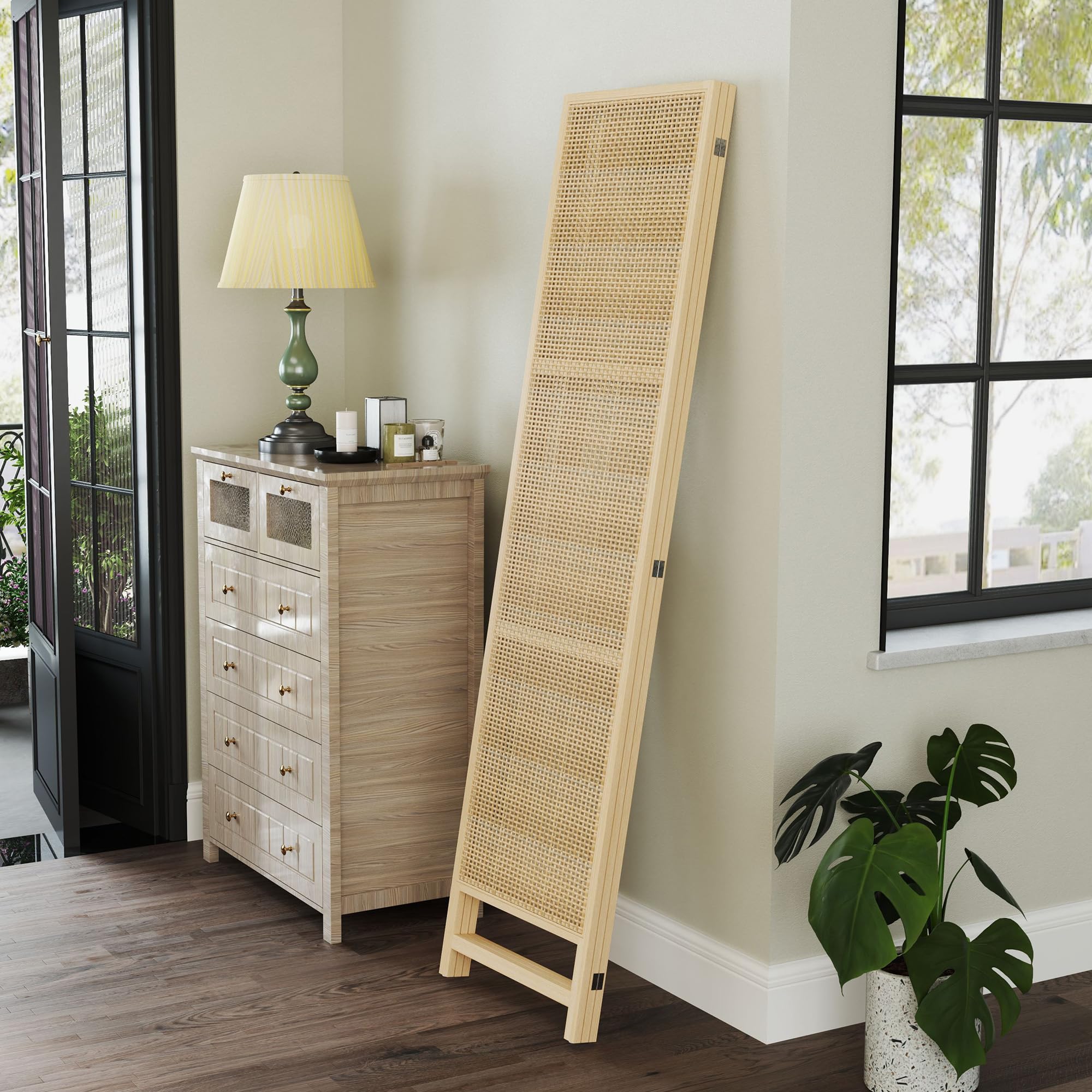 HOMCOM Divisor 3 paneles 135x180cm PP Ratán Natural | Divisor plegable, pantalla de privacidad, tabique para sala de estar