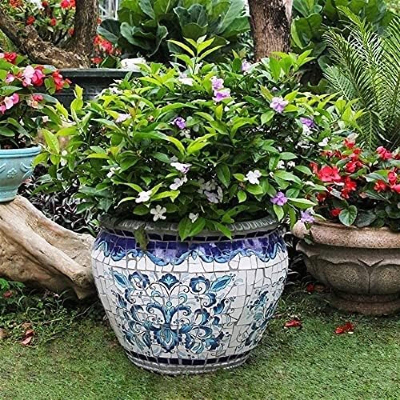 Yardwe Fioriera Da Parete In Ceramica Vintage: Vaso Con Drenaggio Per Piante (Blu, 19,5cm)
