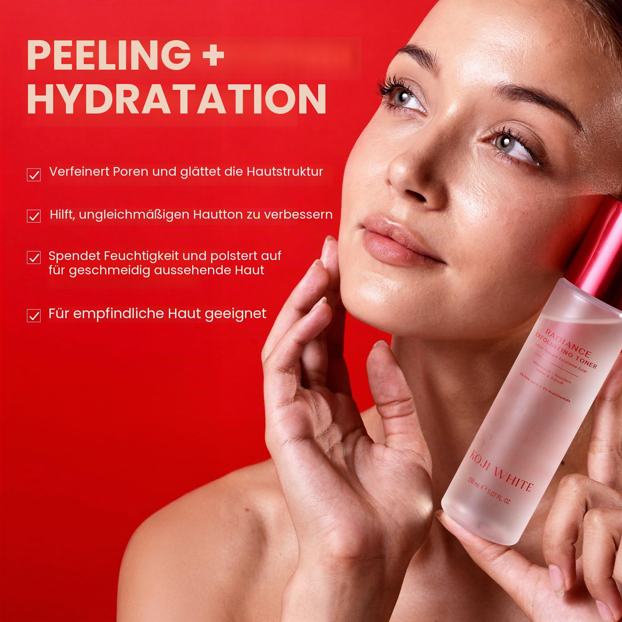 Koji White Exfoliating Toner for Face with 5% PHA BHA, 2% Niacinamide, Kojic Acid & Hyaluronic Acid | Hydrating & Soothing Facial Toner | Unscented, Sensitive, Vegan, 150ml (5.07 Fl Oz)