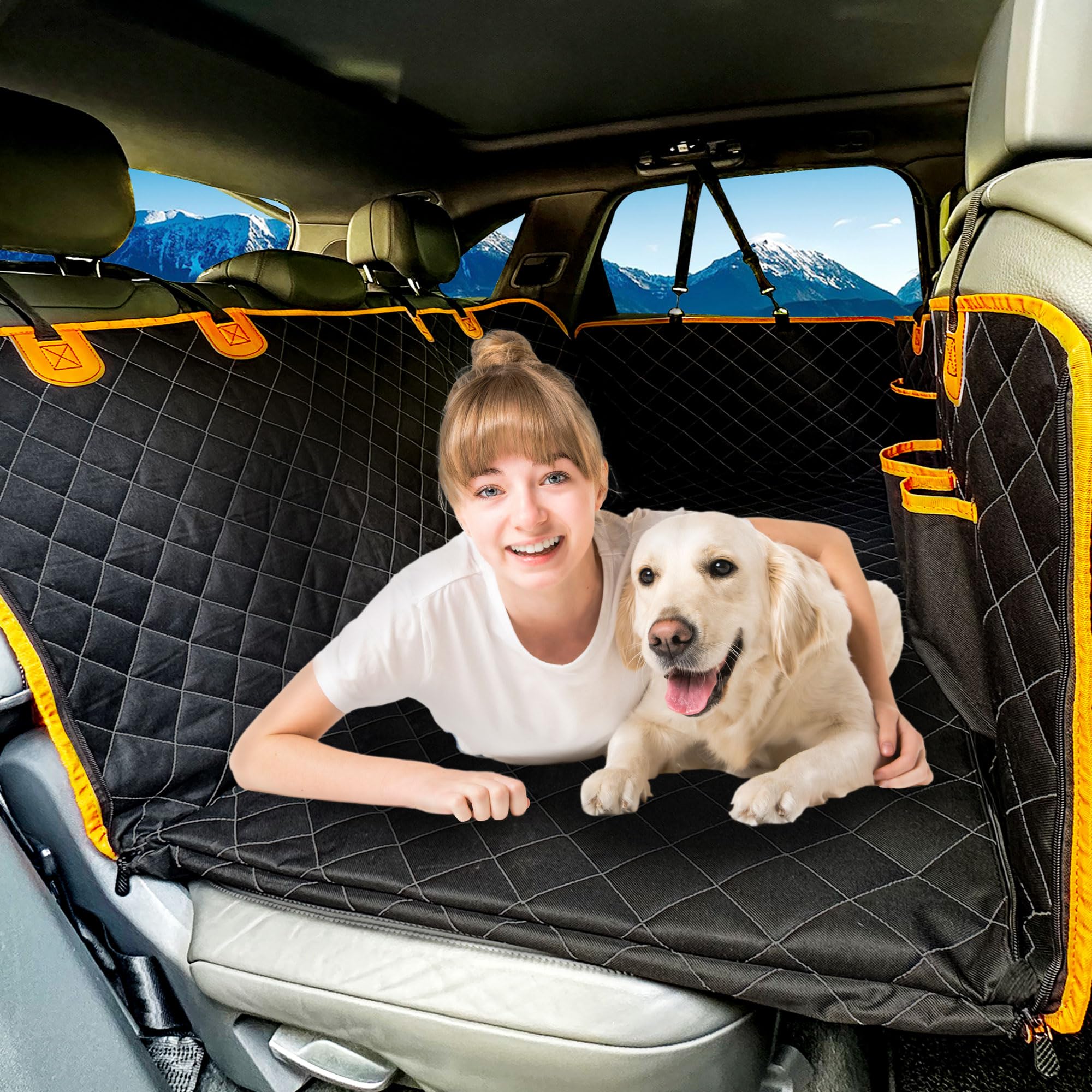 Photo 1 of MEHIDFY Back Seat Extender for Dogs,100% Waterproof Hard Bottom Dog Car Seat Cover,Pet Hammock Car Cover with Mesh Window,Durable Scratch-Proof Pet Back Deat Extender for Car/SUV/Truck