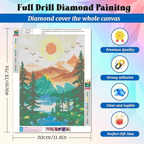Miniatura 57 de Yunnuo Kits de arte de diamantes para adultos, pintura de diamantes de playa con luz de luna para principiantes, pintura de taladro completo