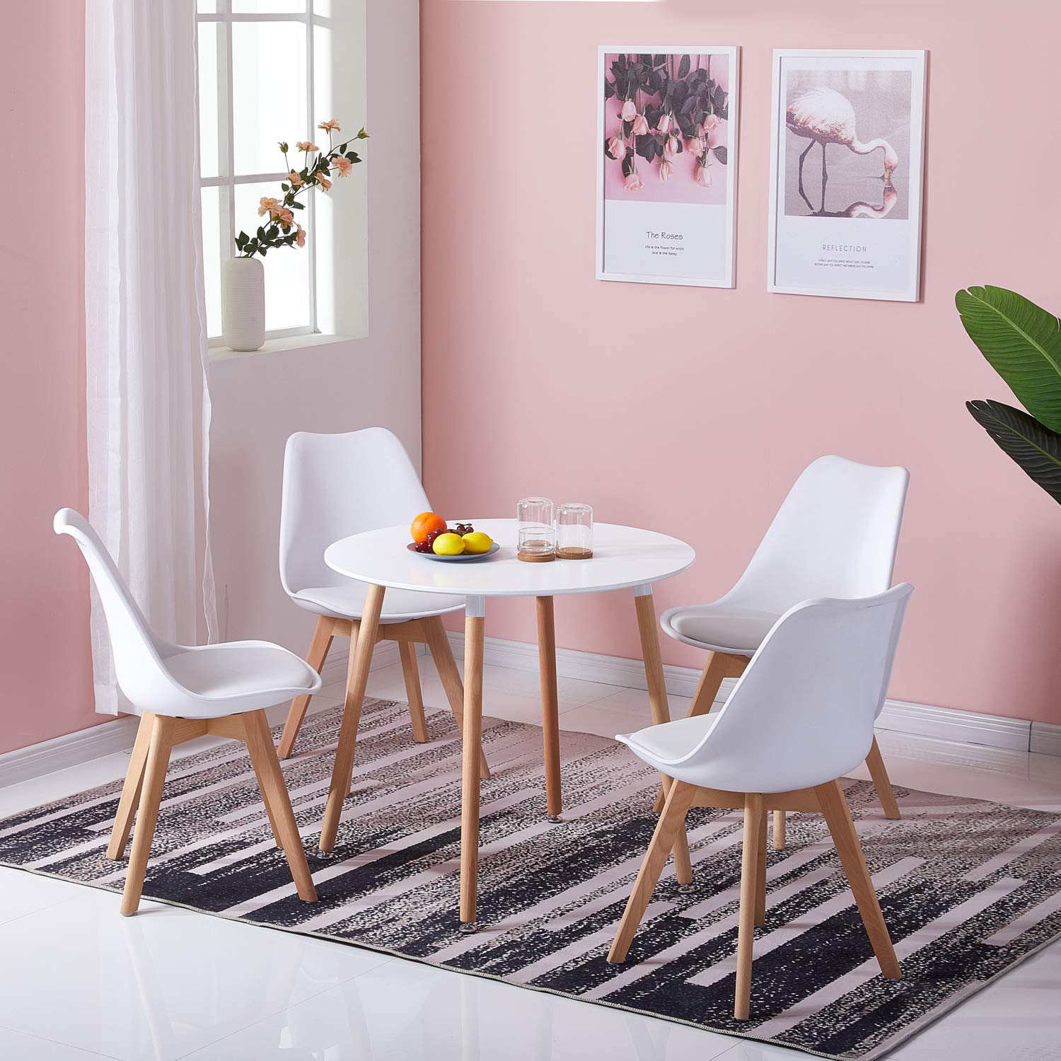 H.J WeDoo Ronde Table de Salle à Manger scandinave Diamètre 80cm Moderne Style Nordique en Bois, Blanc