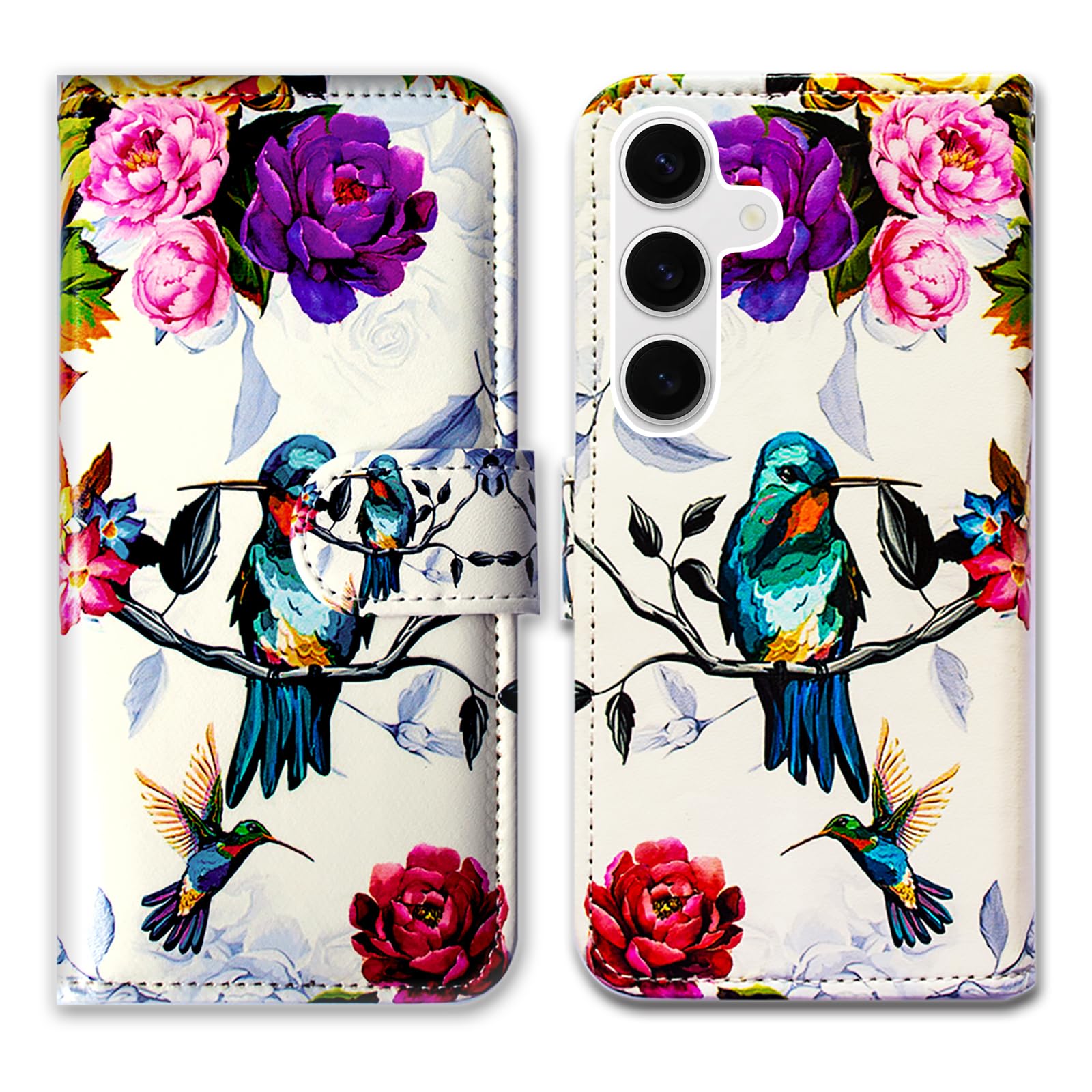 Bcov Case for Samsung Galaxy A16 5G,Hummingbird in Flowers Bird Leather Flip Phone Case Wallet Cover with Card Slot Holder Kickstand Case for Samsung