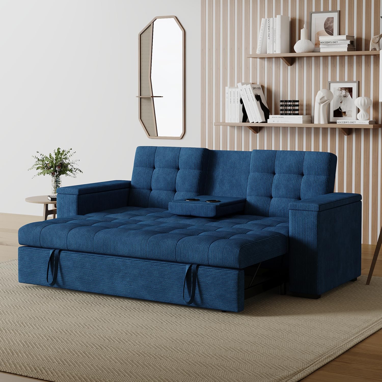 CONCEPTO FÁBRICA Sofá Convertible 3 plazas NOHO Azul Pana | Modular en sillón relax o cama completa de 160 x 160 cm según tus necesidades del momento.