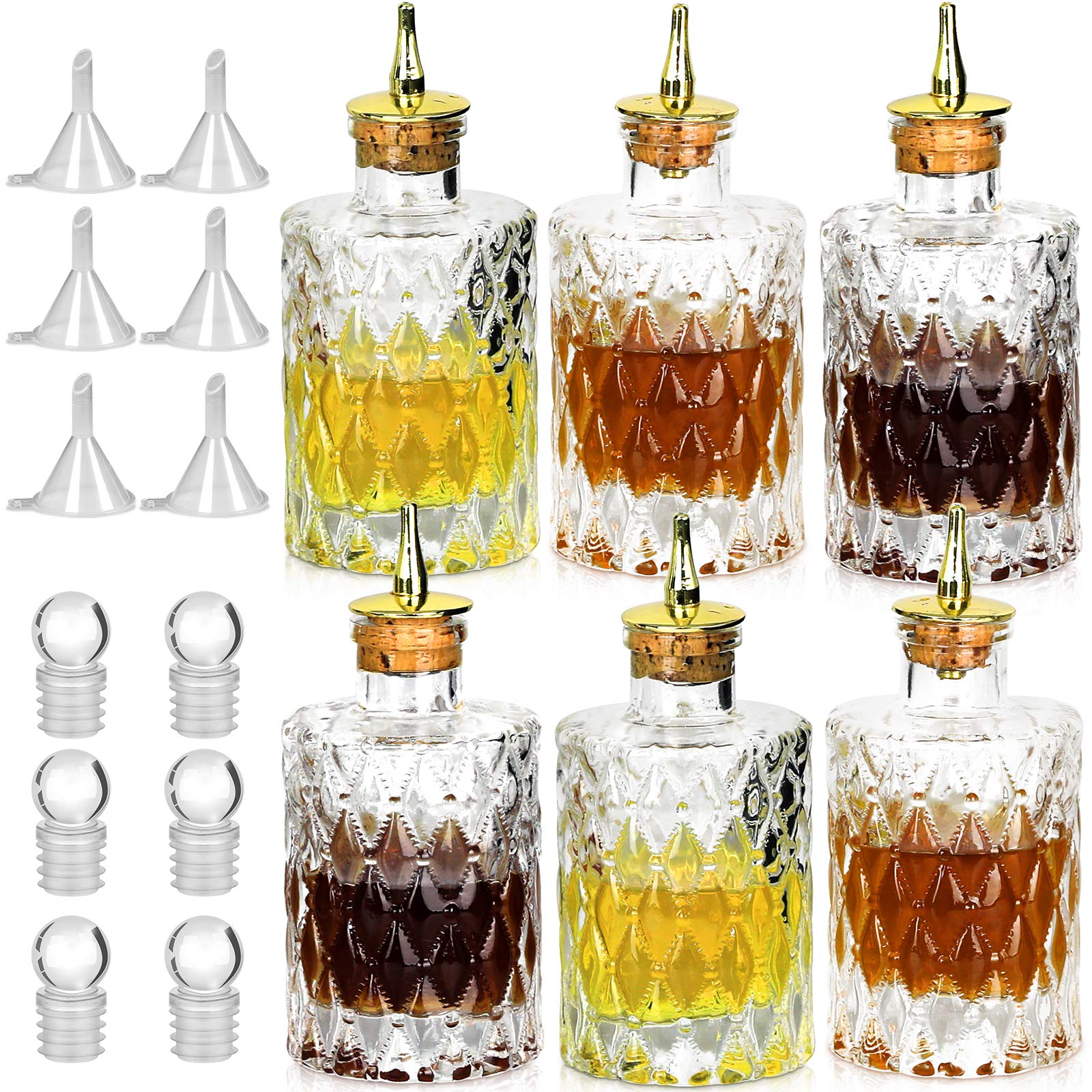 Bitters Bottle - Jewel Bitter Bottle For Cocktail, 6oz / 175ml, Glass Dahs Bottle With Gold Plated C