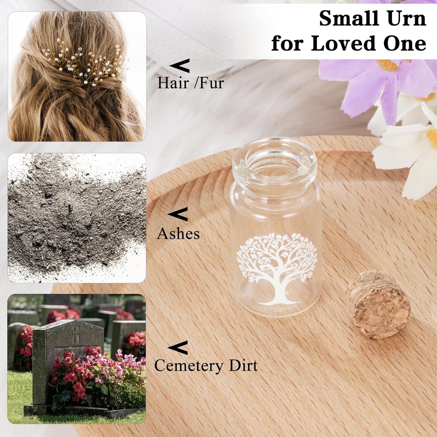 SOITIS Wooden Box for Ashes - Small Glass Urn for Human Ashes Keepsake, Mini Urns for Ashes Cremation Holder, Funeral Keepsake for Women Men - White Tree Urn - Image 3