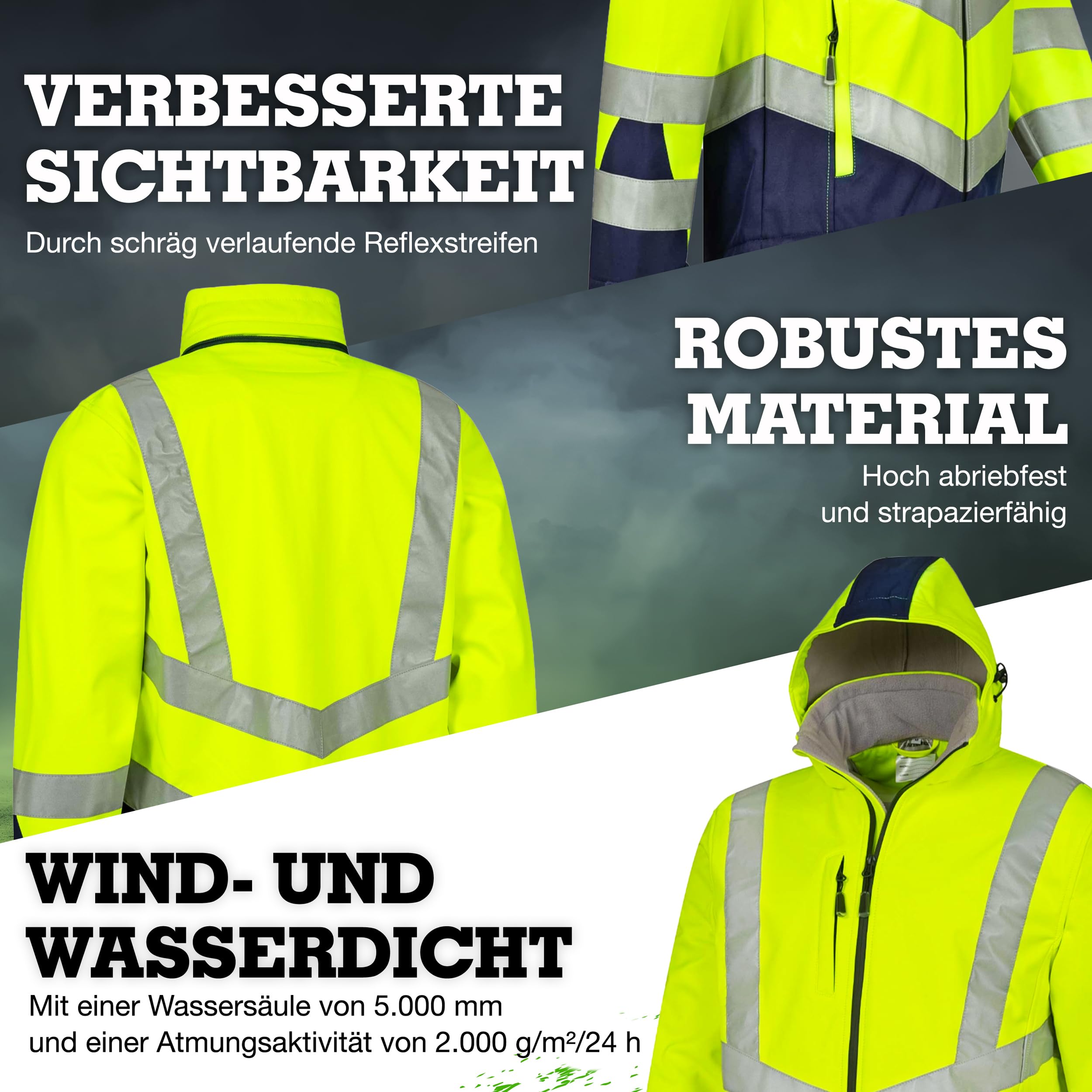 Safetytex Warnschutz Softshelljacke - Wind- und Wasserdicht - Atmungsaktiv - Hoch Sichtbar - Arbeitsjacke in verschiedenen Farben und Größen