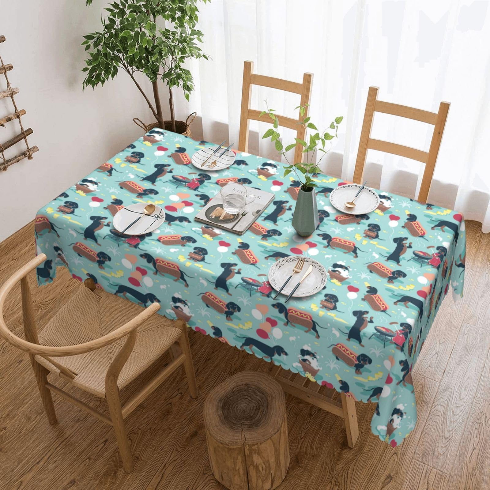 Nappe rectangulaire en tissu imprimé hot dogs anti-tache pour buffet