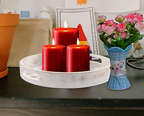 Miniatura 3 de Bandeja decorativa para mesa de café, juego de 2 bandejas redondas de madera para sala de estar, otomana de madera o mesa auxiliar, bandeja de