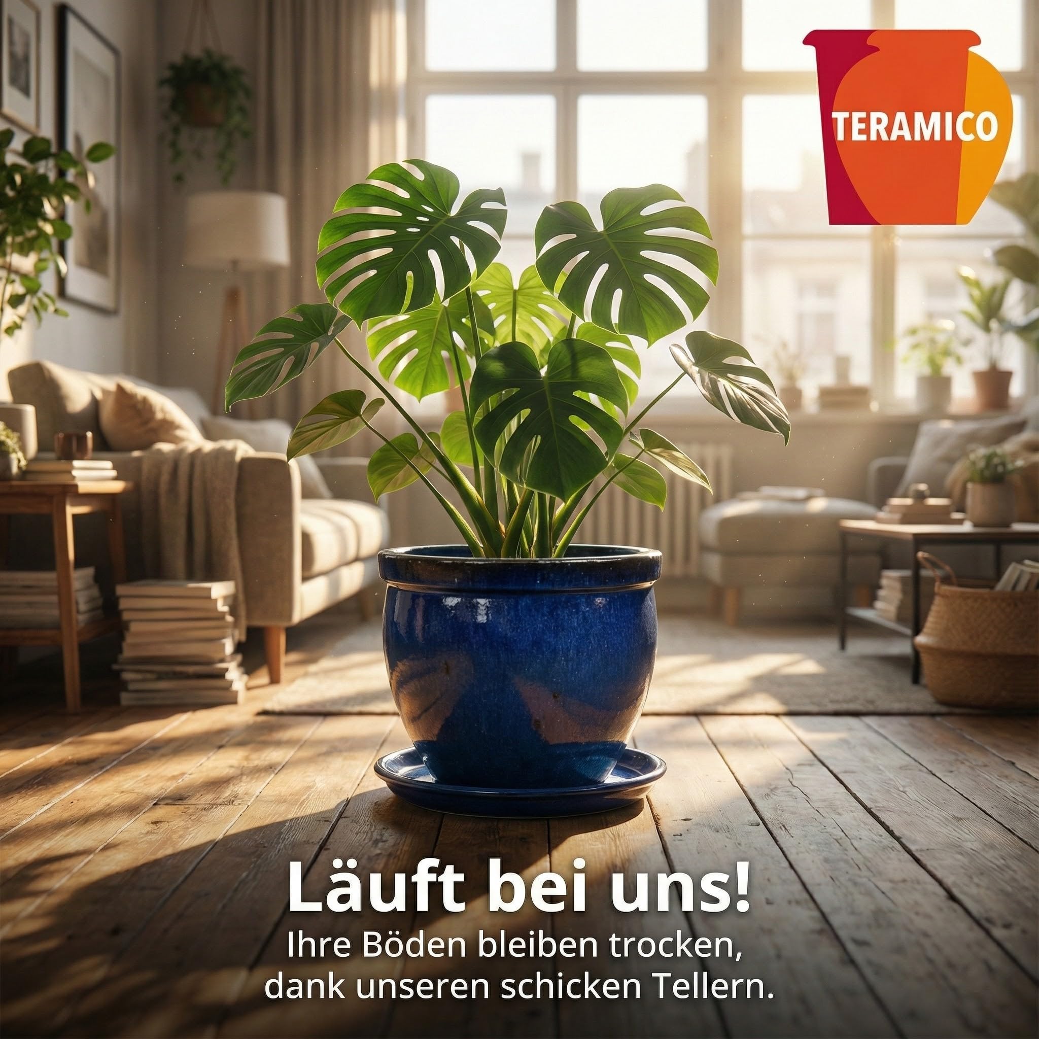Teramico Poidło dla ptaków/talerze/podkładki pod donice, doniczki na kwiaty, niebieskie, białe, antracytowe, glazurowane, z kamionki, 24-42 cm, odporne na mróz (królewski błękit, 21 cm)