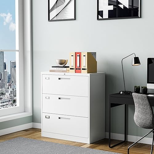 Miniatura 58 de Archivador lateral de 4 cajones con cerradura, archivadores de metal para oficina en casa, caninetes de archivos de bloqueo ancho, cabina de Negro