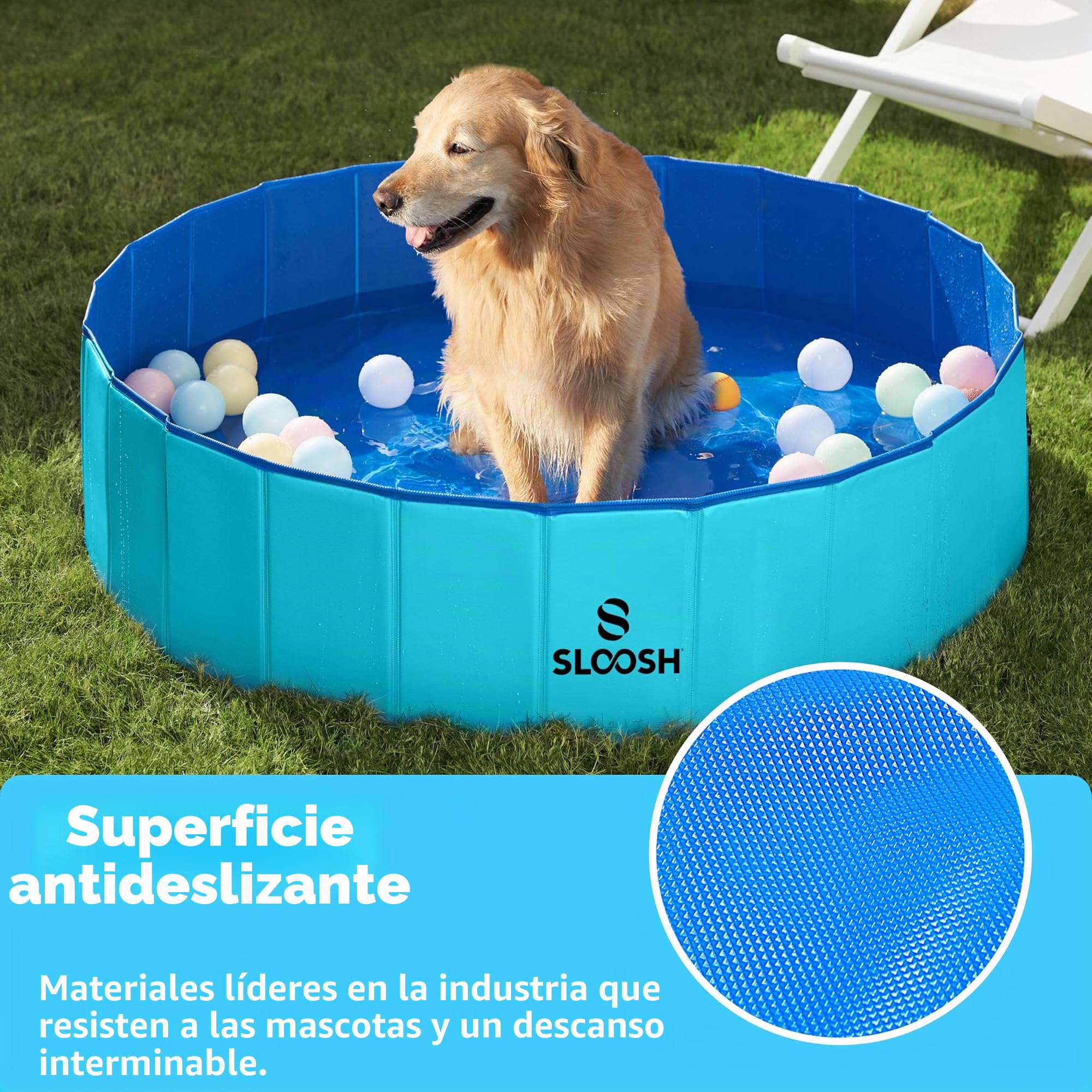 SLOOSH - Piscina para perros plegable para niños, de plástico duro, para perros, bañera plegable, antideslizante, para mascotas, apta para niños, interior, exterior, jardín
