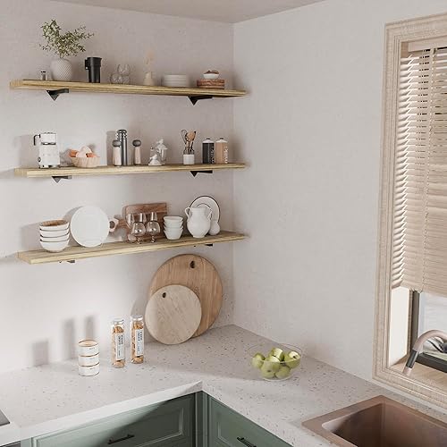 Miniatura 9 de Estantes largos de pared de 60 pulgadas, estante flotante largo para pared, juego de 2, estantes grandes con soportes de metal, estantería de granja