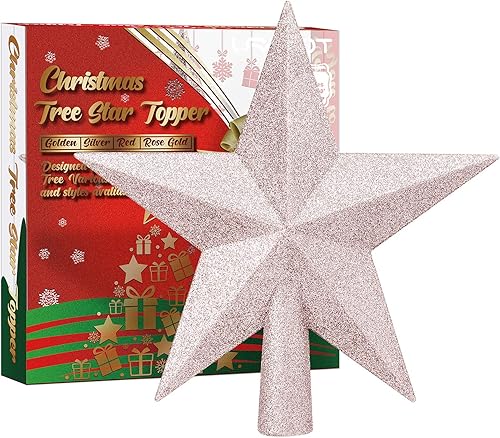 Vista 20 de URATOT - Adorno decorativo para copa de árbol de Navidad, diseño de estrella brillante con purpurina, inastillable Dorado