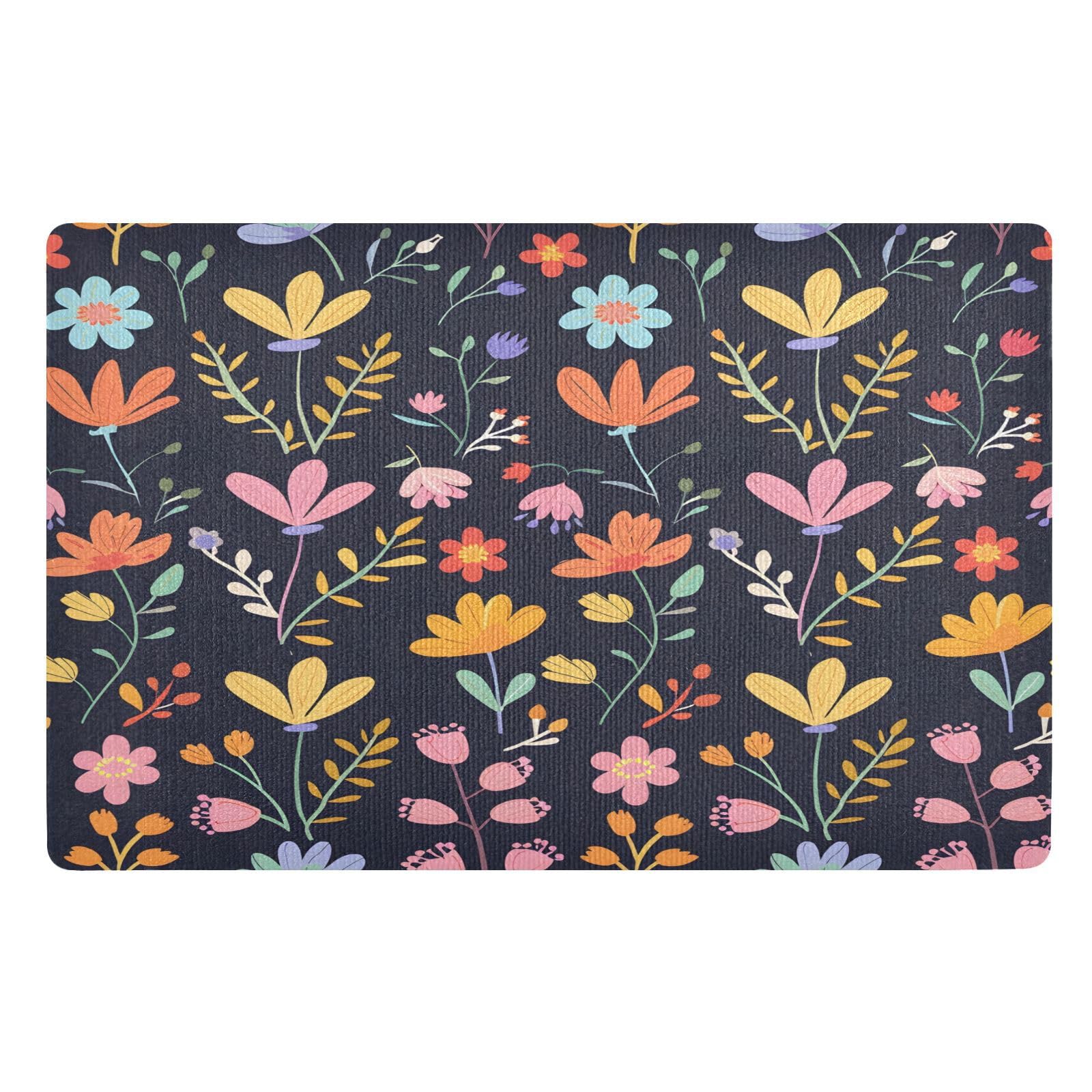 Paillasson intérieur absorbant floral noir 50x80 cm lavable et antidérapant pour l'entrée
