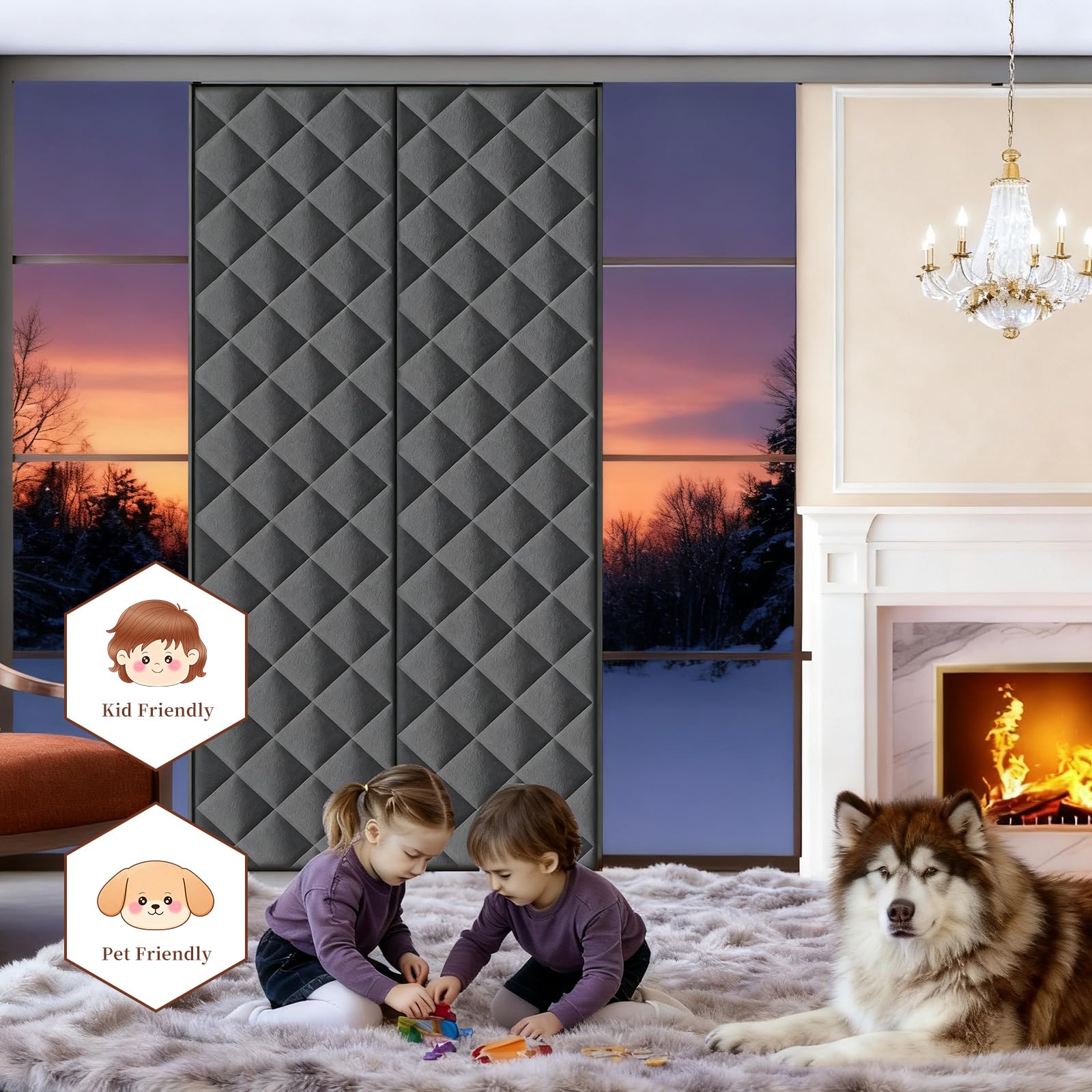 Cortina Térmica Magnética Puertas, Cortina Aislante Puertas Invierno 210 x 90 cm, Apta Puertas Correderas Cristal, Retiene Aire Frío, Reduce Ruido Ahorra Energía