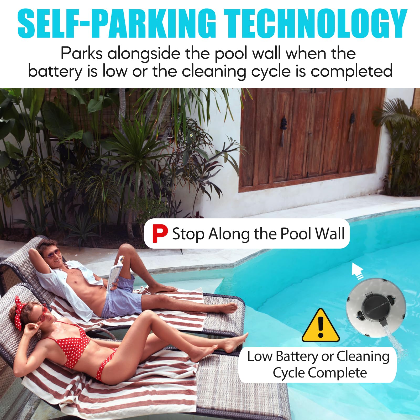 Aufrüstung Kabelloser Roboterpoolsauger für obenliegende Pools, 120 - Minuten Laufzeit, Automatischer Poolreiniger für Einbettungspools bis zu 1.000 Quadratfuß, Selbstparkender Poolroboter