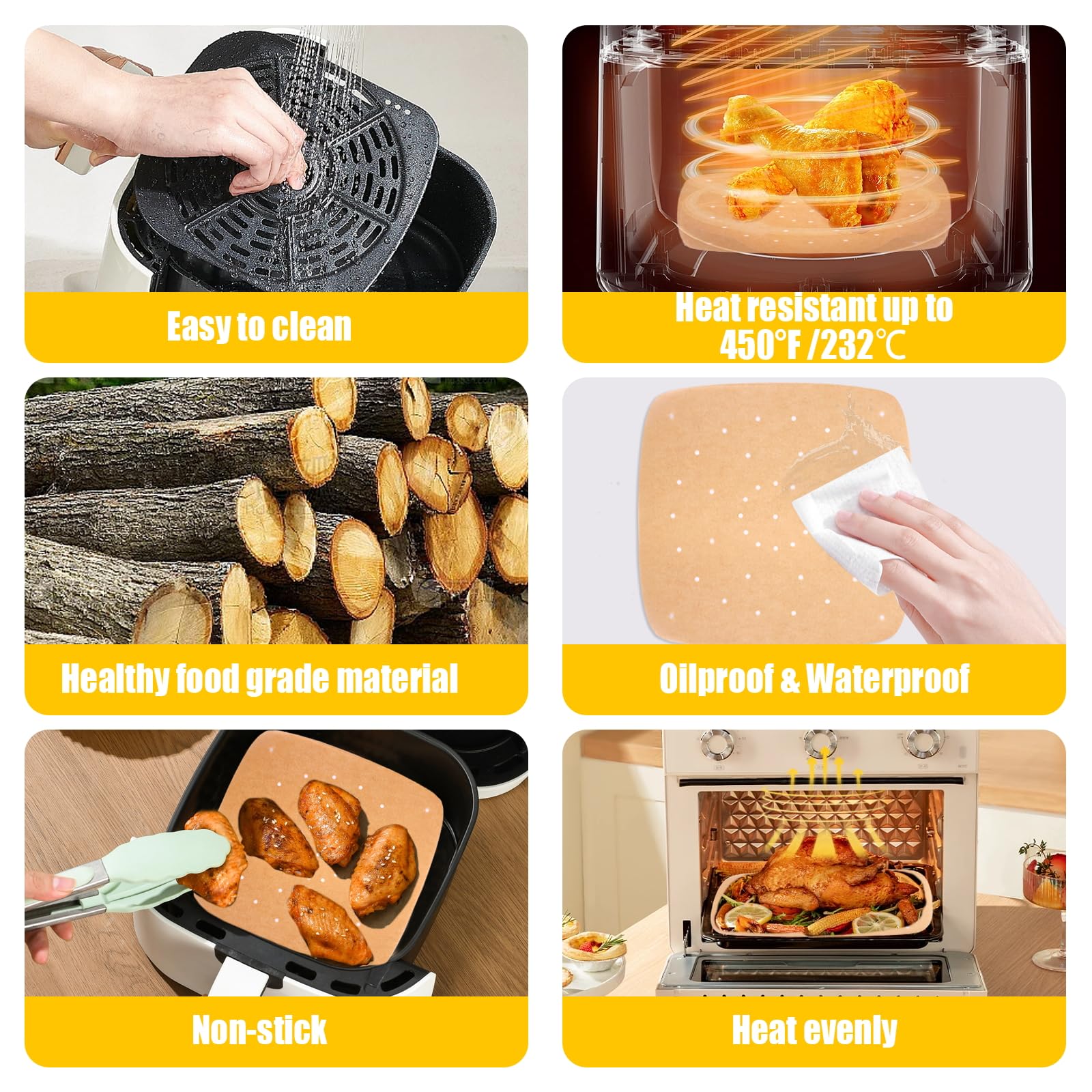 BYKITCHEN Lot De 100 Feuilles De Papier Parchemin Pour Friteuse à Air Comprimé De 22,9 Cm, Accessoires Pour Friteuse à Air, Compatibles Avec Corsori, Ninja, Gourmia Et Plus Encore