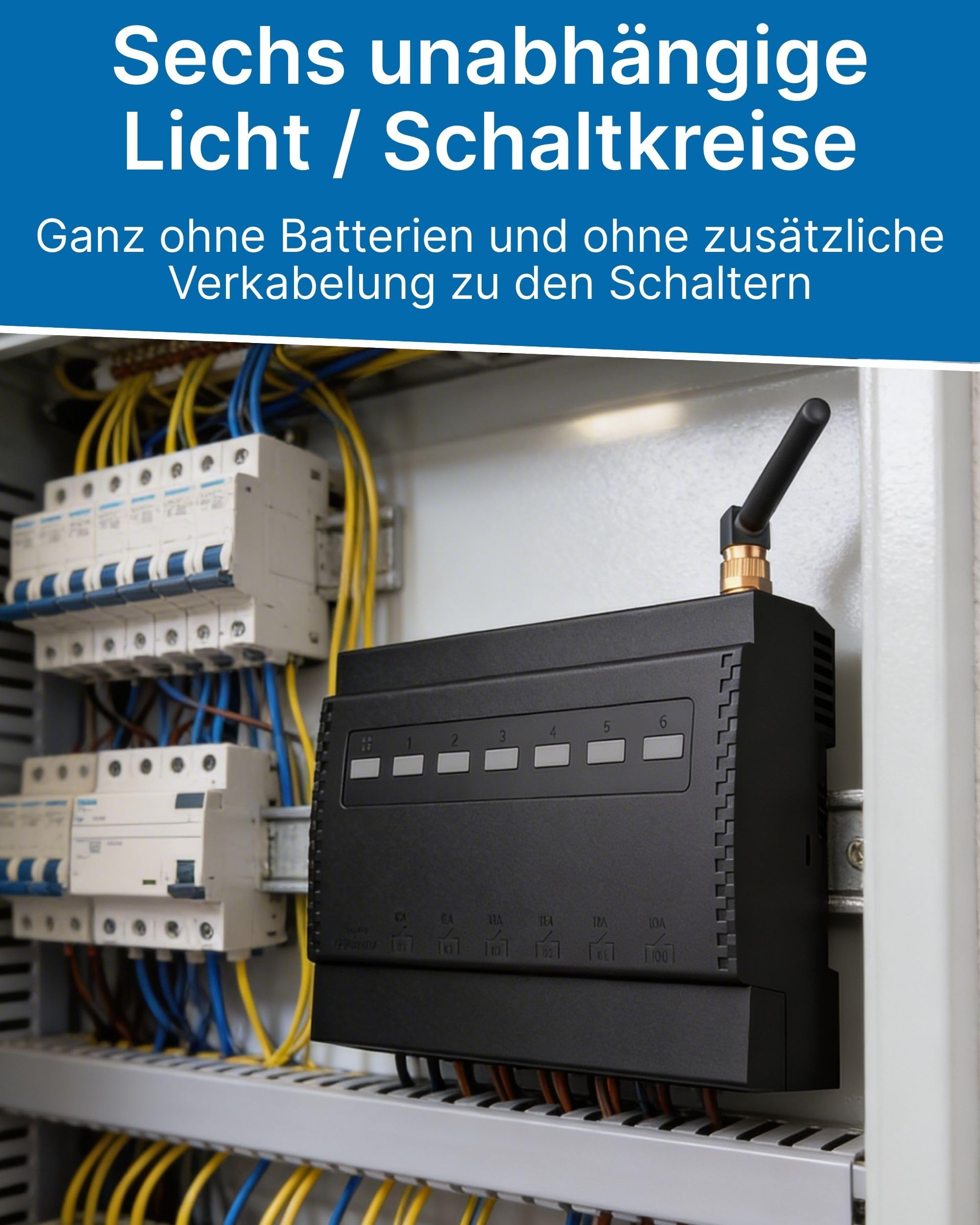 Hochwertiger Funkschalter 230V 6-Kanal Profi Set Batterielos | Funk Lichtschalter Hutschiene DIN-Rail | WLAN Schalter Verteilerkasten | Alexa & Google Home
