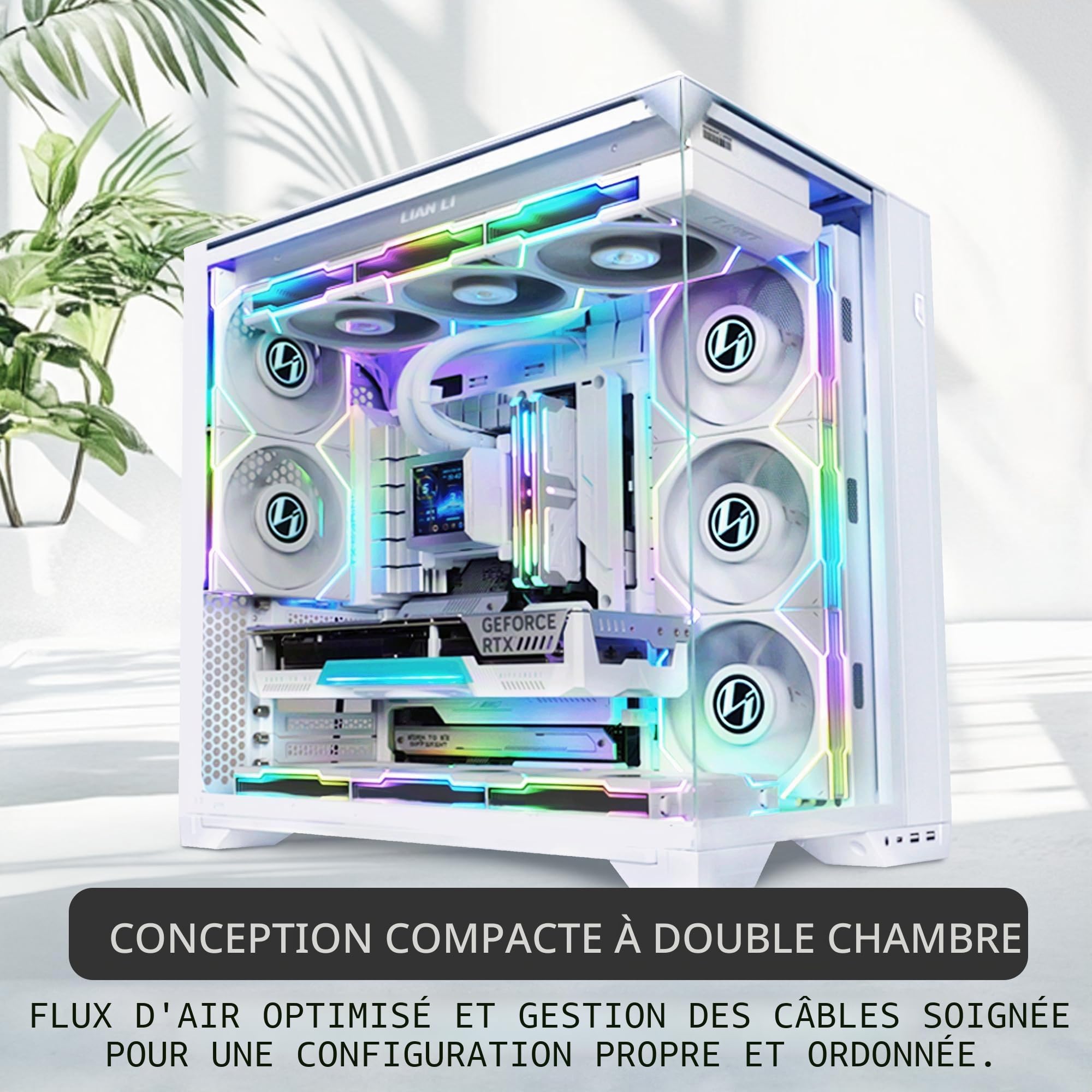 Lian Li O11 Vision Boîtier PC de Gaming ATX Compact en Aluminium et Verre trempé Blanc