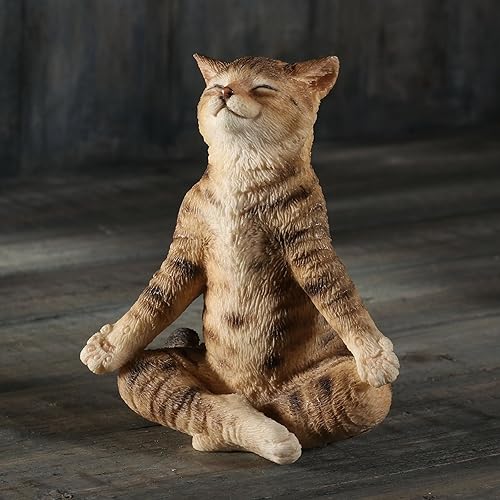 Miniatura 5 de Veronese Design Figura en miniatura animal de resina de loto para yoga, tabby marrón, 3 38 pulgadas