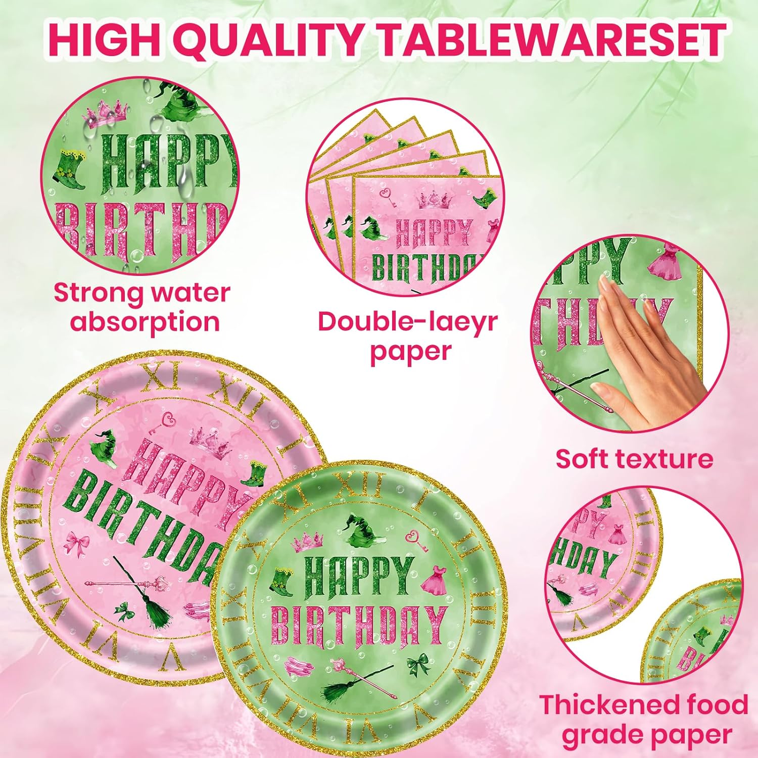 122Pcs Witch Party Supplies Pink and Green Birthday Party Decorations Witch Party Decorations Tableware Set Witch Plates and Napkins,Banner,Tablecloths,Cups for 24 Guests (Witch, 122) - Image 6