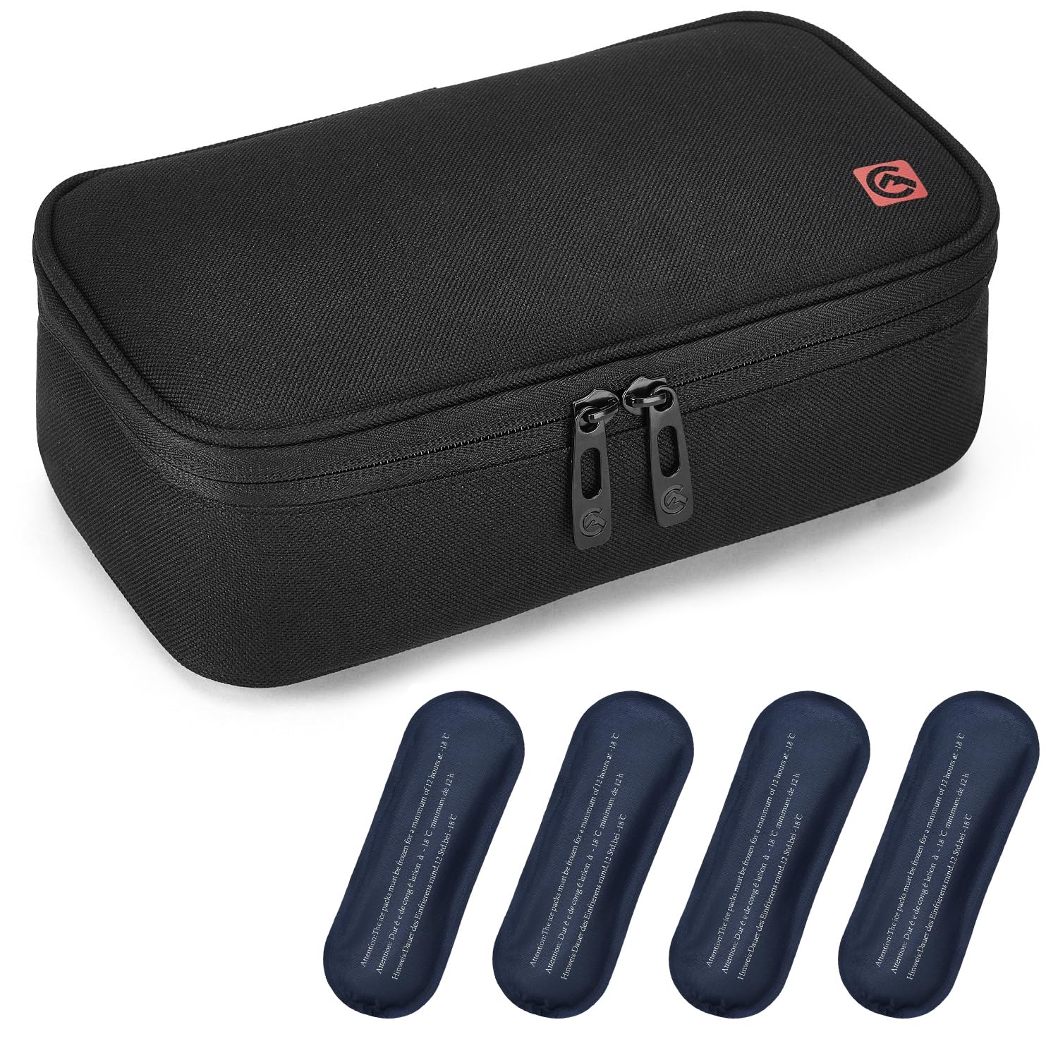 ALLCAMP Insulin Cooler Travel Case for Diabetic Organize Medication with 4 Ice Packs Black(9X 4.72x 3.14 inches)
