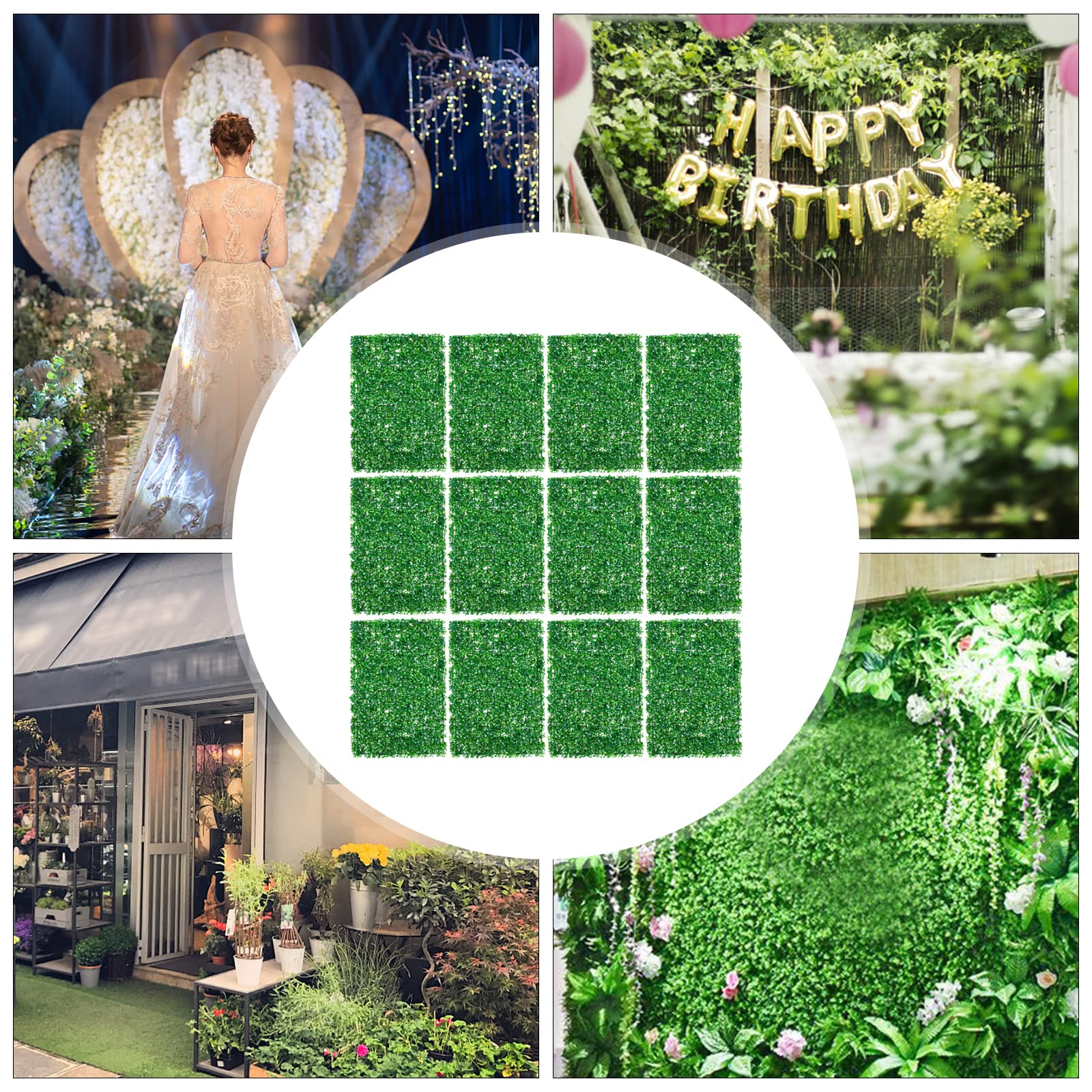 Künstliche Pflanzenwand 12 Stück, Sichtschutz Hecke Kunstpflanzen, Kunstpflanzen Wandpaneele – UV-beständige & wasserdichte Kunststoffhecke (60x40cm, 4cm Dicke) für Garten, Balkon, Zaun