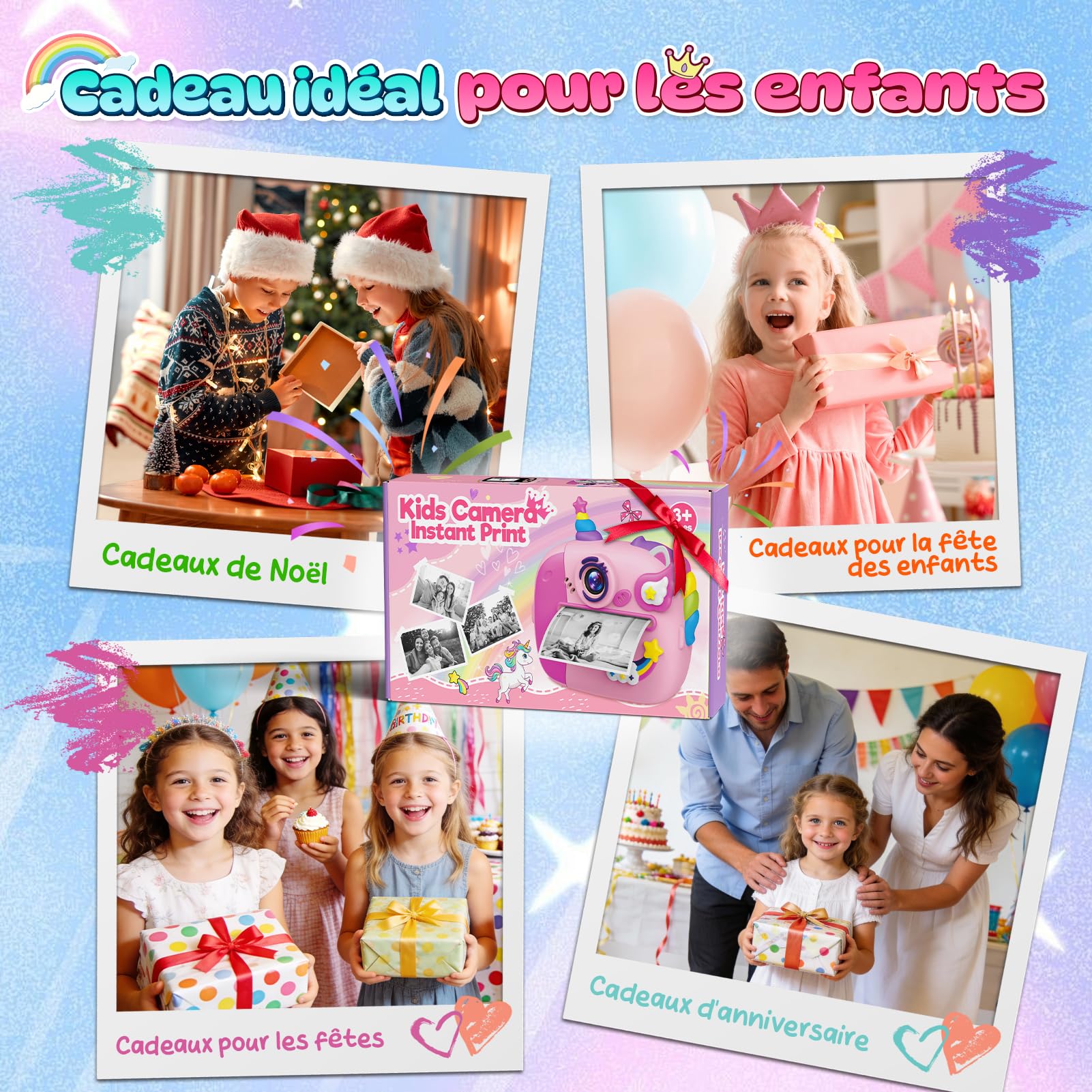 Wootoyz Sofortbildkamera, Einhorn Geschenk für Mädchen Kinderkamera Mädchen 4 5 6 7 8 Jahre Spielzeug ab 3-12 Jahr Einhorn Spielzeug ab 5 6 7 8 Jahre Sofortbildkamera Kinder 32G Karte Rosa