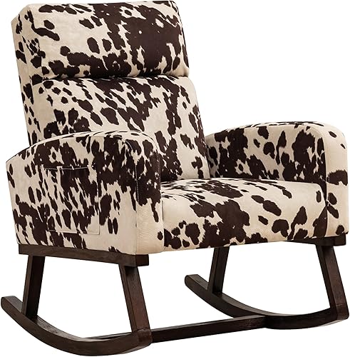 Miniatura 15 de Mecedora para guardería, sillas de enfermería de cuero con patas de madera y bolsillo lateral, cómoda silla mecedora para guardería, sala de estar,