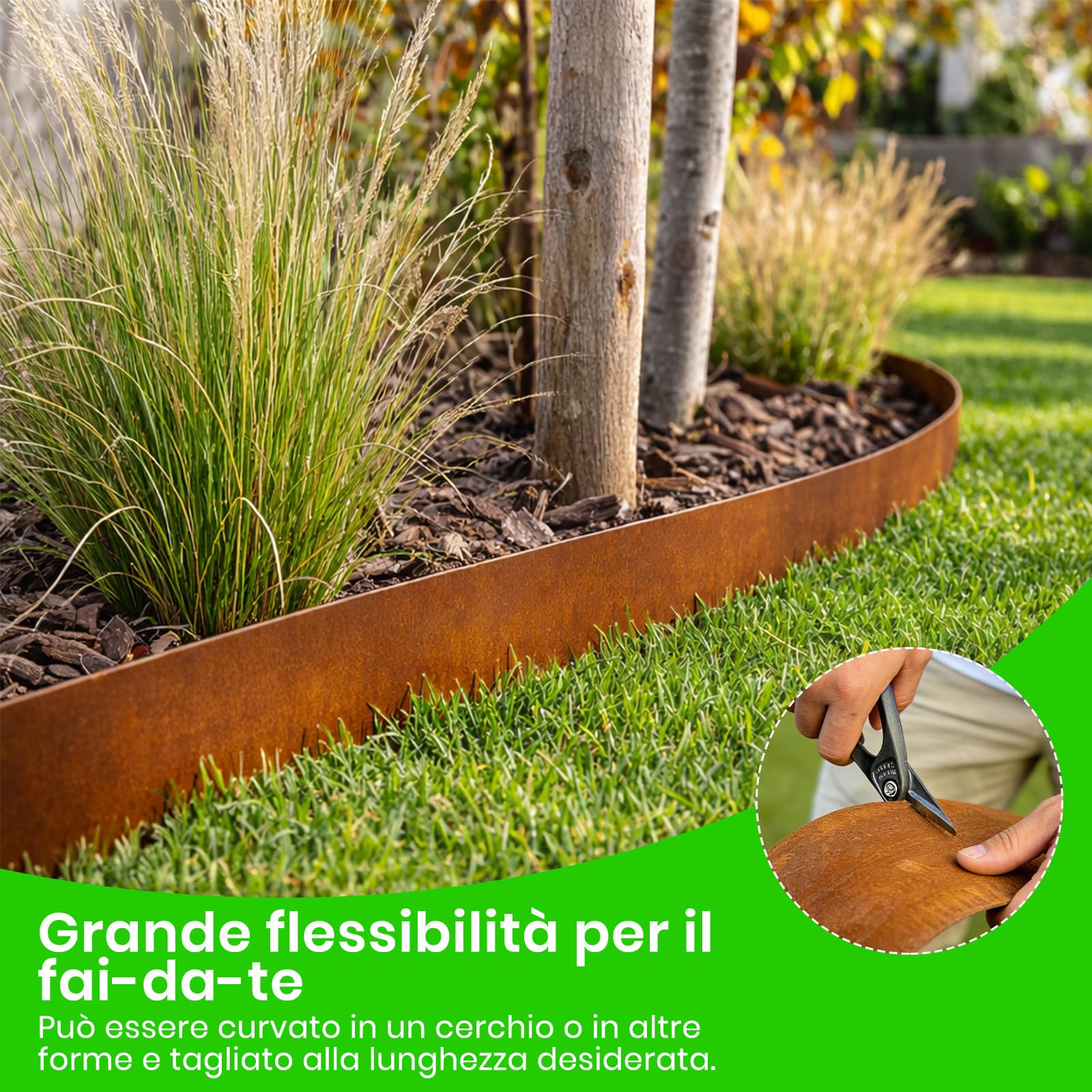 Bordura per Giardino in Acciaio Corten, 12m x 14 cm, Bordo per Aiuola in Metallo Arrugginito, con 1 Paio di Guanti Incluso