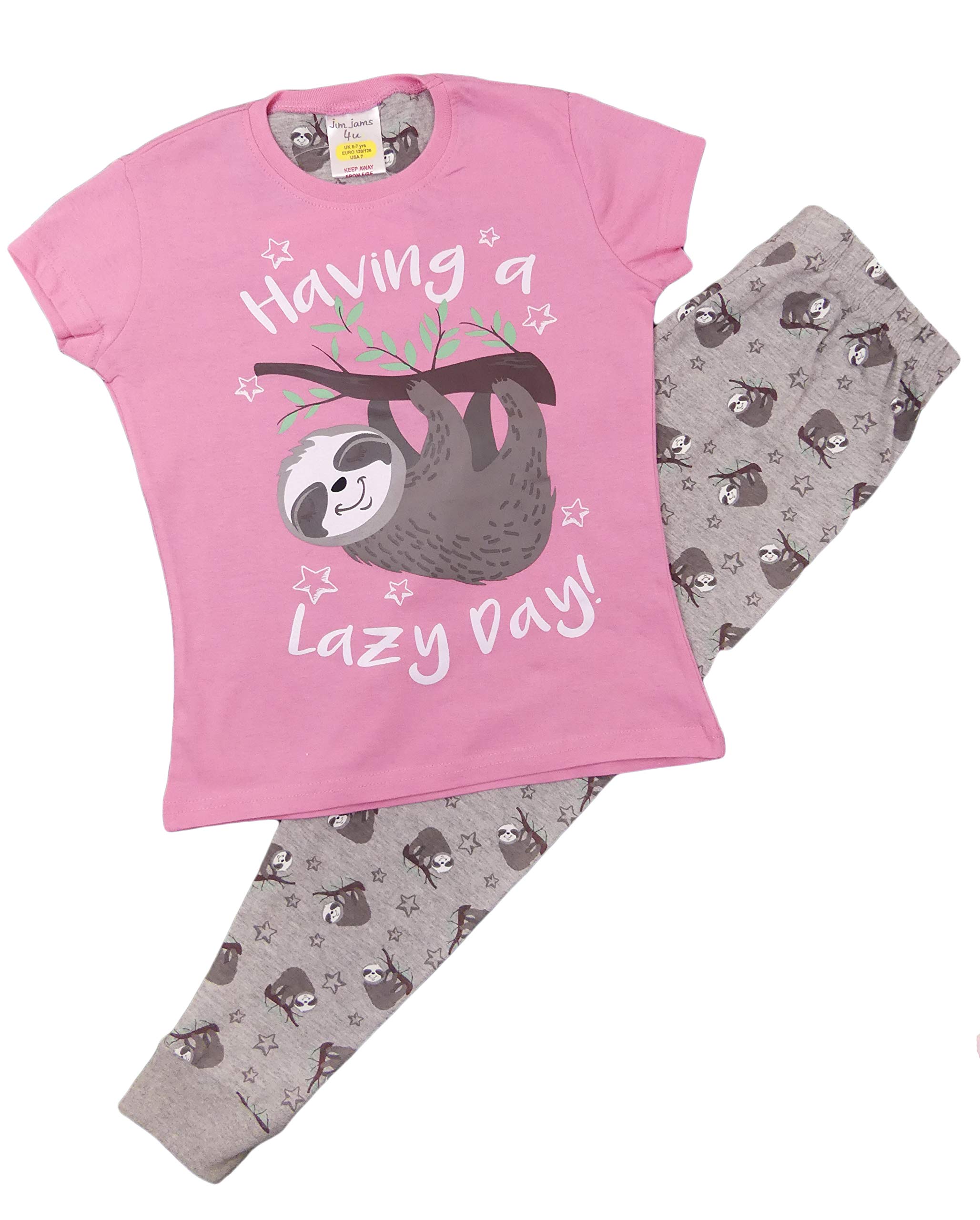 The Pyjama Party Girls Sleepy Sloth Design Pyjamas Long And Short Unicorns Ponys Sloth Bulldog 100% Cotton