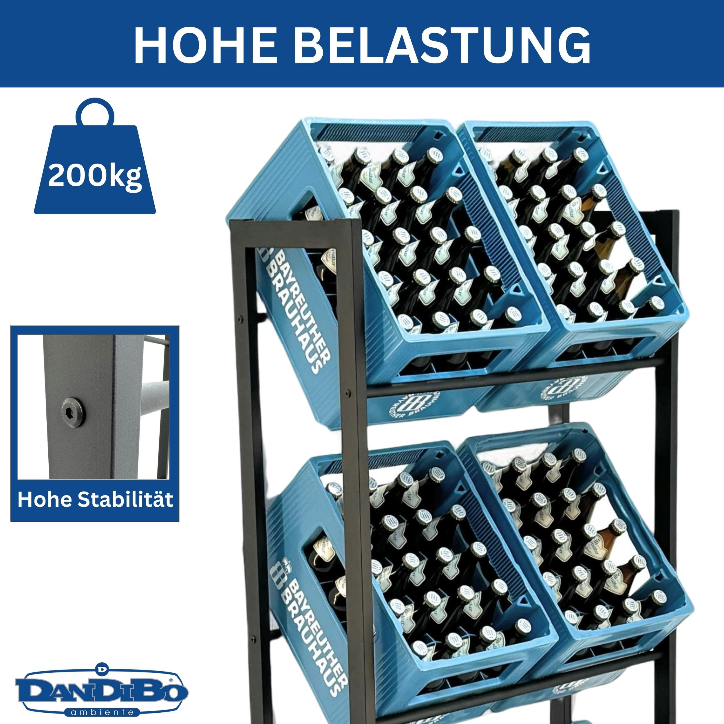DanDiBo Getränkekistenregal 6 Kisten Schwarz Metall Stehend 96563 Getränkekistenhalter 71 cm Obstkistenständer Flaschenkistenregal