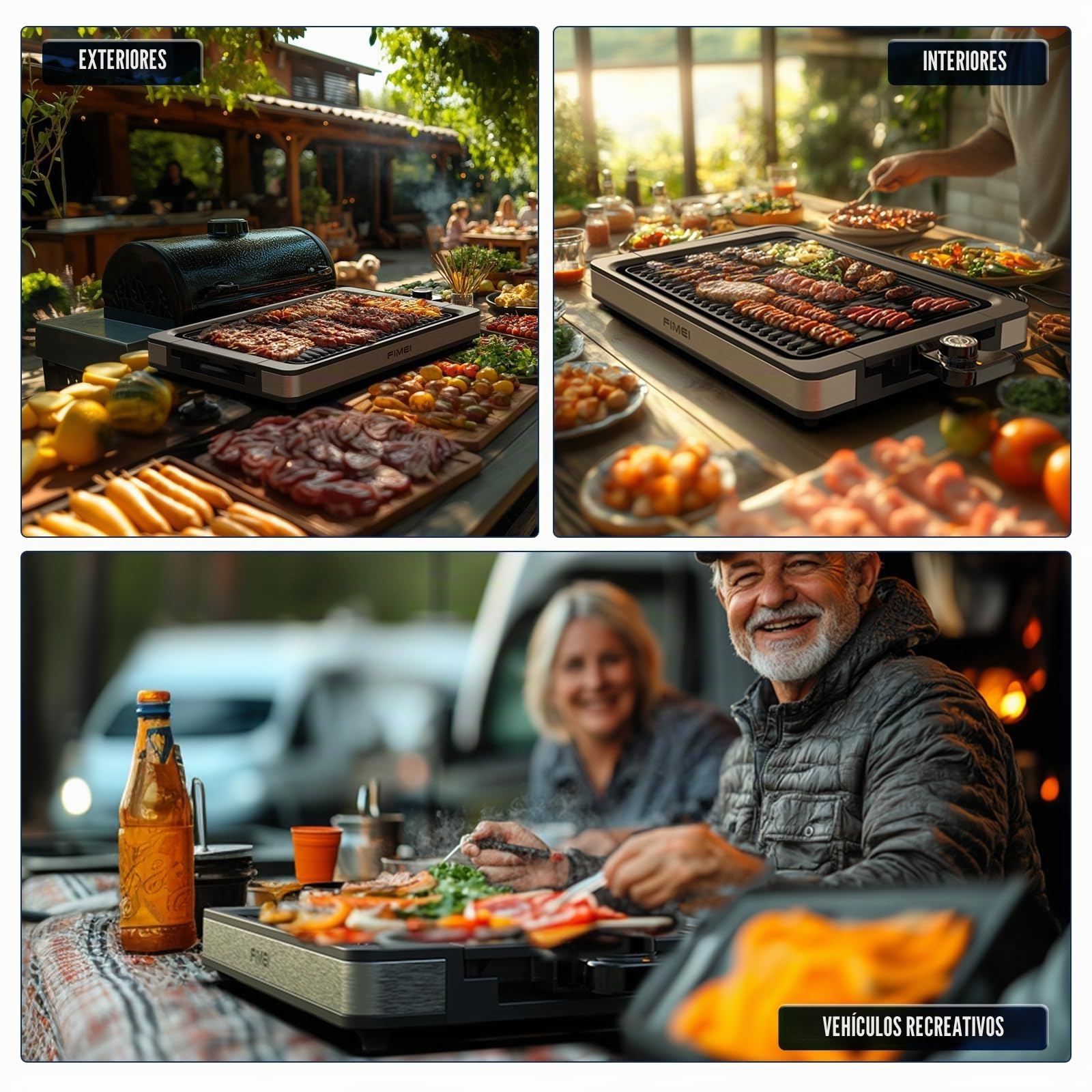 FIMEI Parrilla de Mesa 1800W, Barbacoa Eléctrica para Interior y Exterior, Plancha Cocina Electrica Recubrimiento Antiadherente, Termostato Ajustable, Bandeja Asar y Goteo Apta Lavavajillas