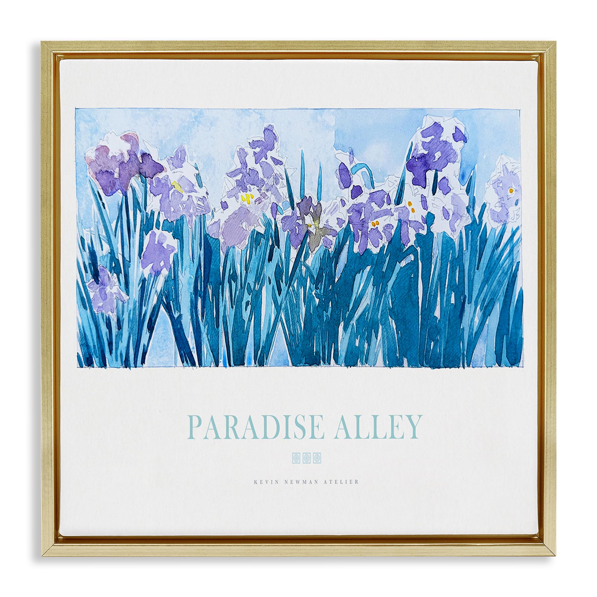 Stupell Industries 'Paradise Alley Purple Irises', Floating Frame Canvas Art, Gold, 25 x 25 Inches, Easy to Hang and Sturdy, Made in USA, by Jadei Graphics