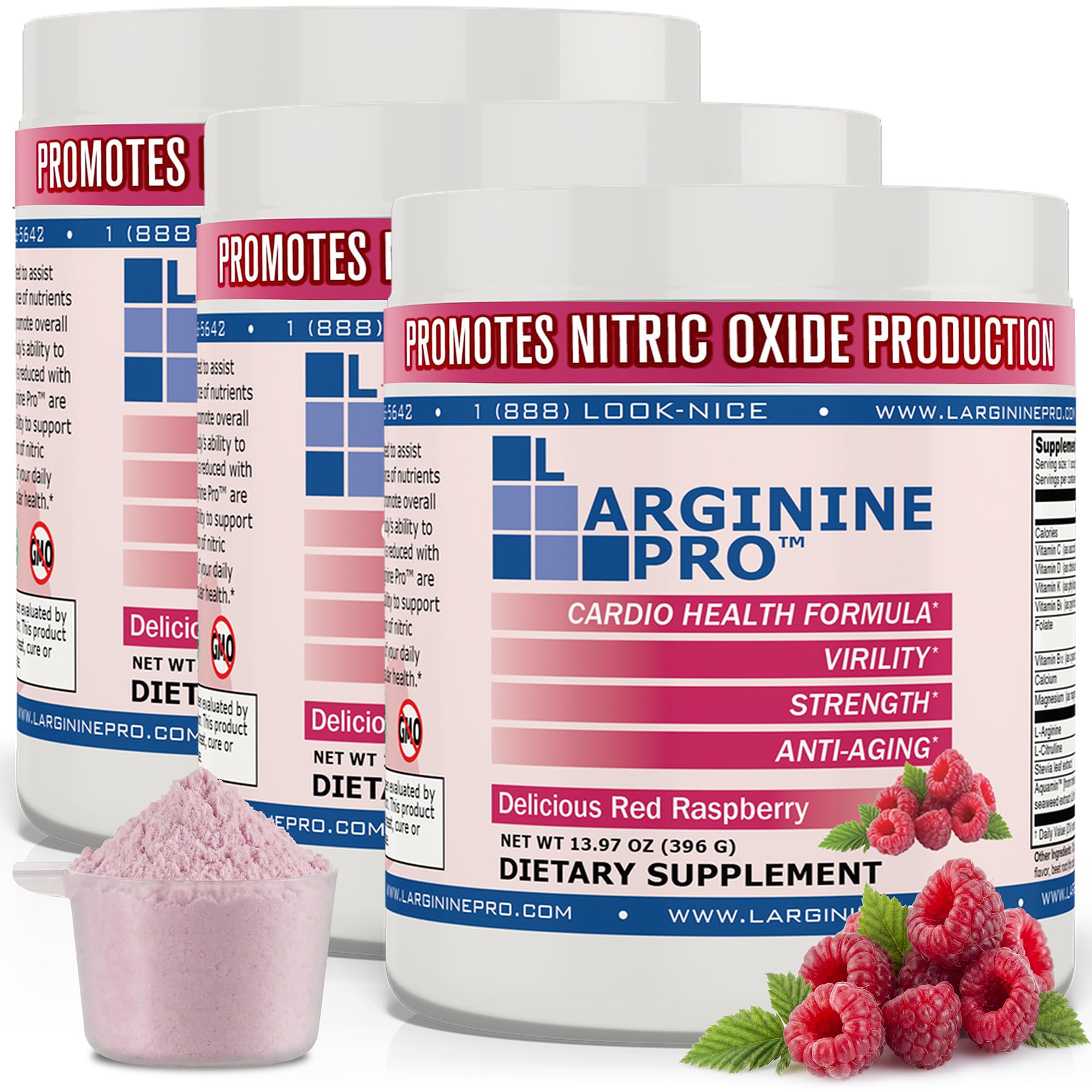 | L-arginine Supplement Powder | 5,500mg of L-arginine Plus 1,100mg L-Citrulline (Raspberry, 3 Jars)