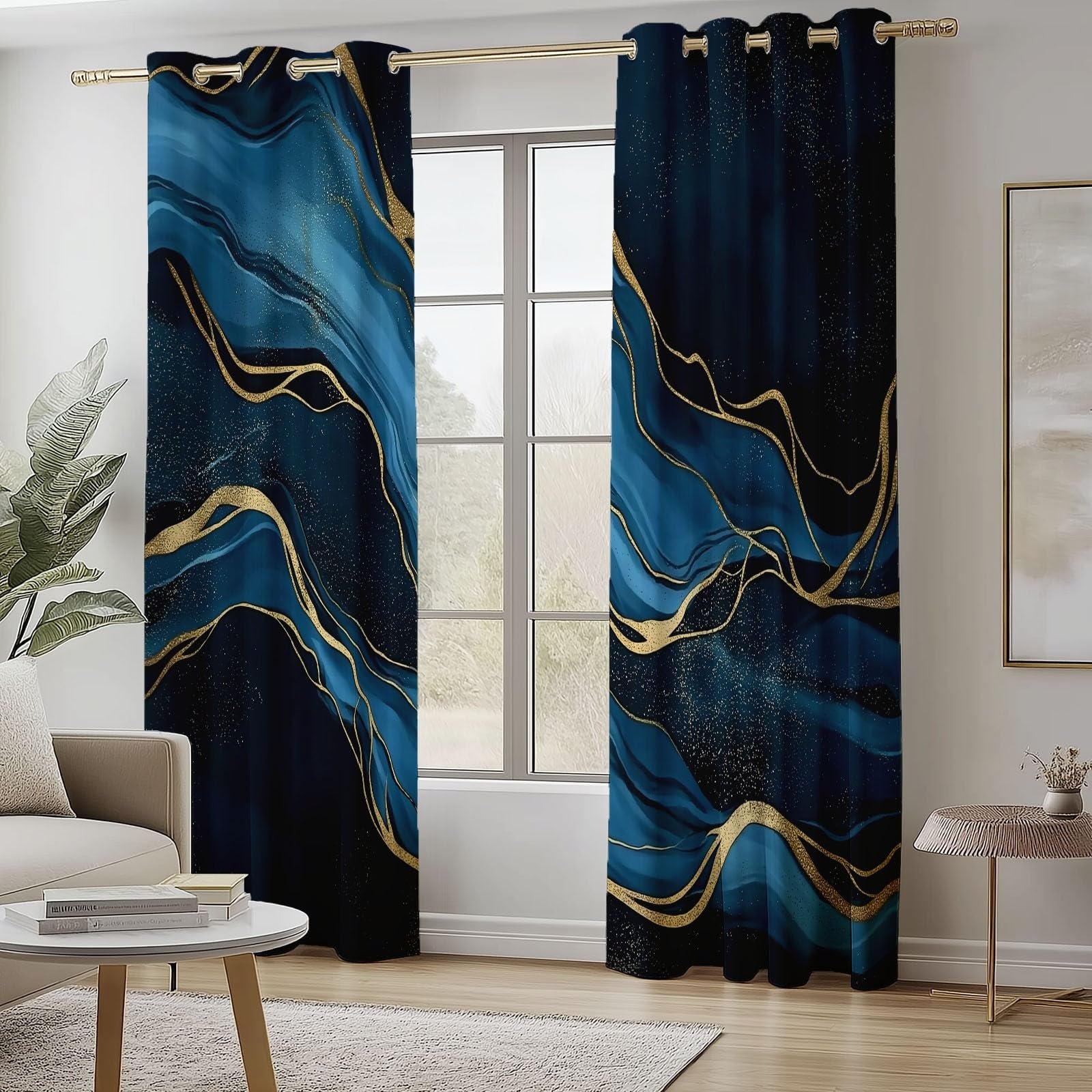 Blackout Curtains Bedroom Abstract Style Marble Swirl Pattern, Geo-Thermal Insulated Energy Efficiency Window Treatment Sets Privacy Grommet Drapes for Kids Room 52
