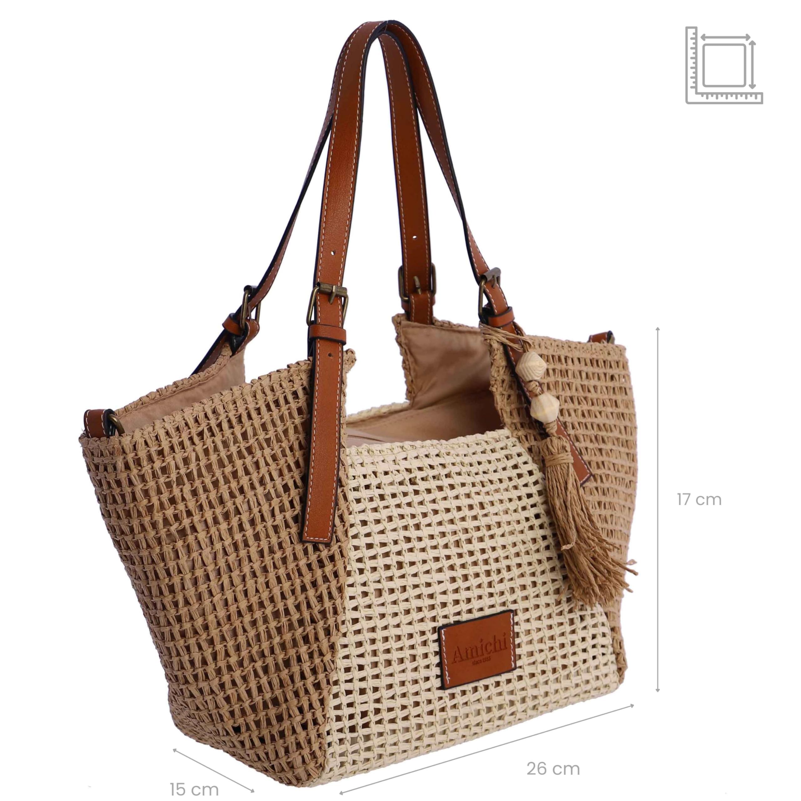AMICHI - Bolso de mano de rafia para mujer - Bolso mano playa mujer - Bolsa playa para mujer, Nerja