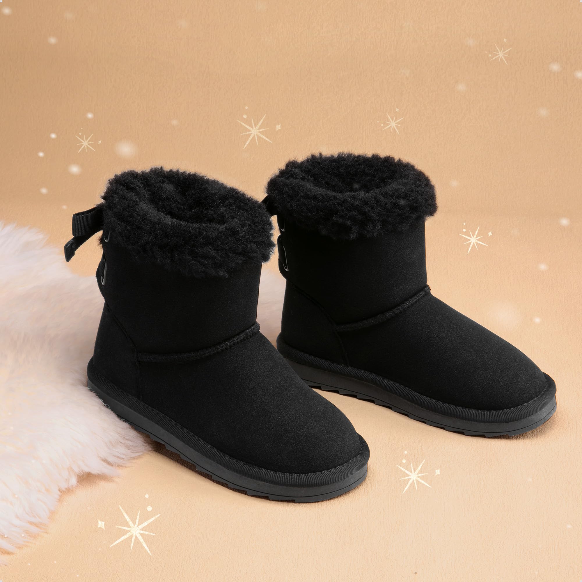 DREAM PAIRS Dziewczęce buty dziecięce zimowe sztuczne futro ciepłe śnieg kostki FuzzyChic dziecięce kokardki dla malucha/małego dziecka | Botki, wygodne, ciepłe, przytulne futro, urocza kokarda z tyłu, na co dzień, na zewnątrz, na zimną pogodę